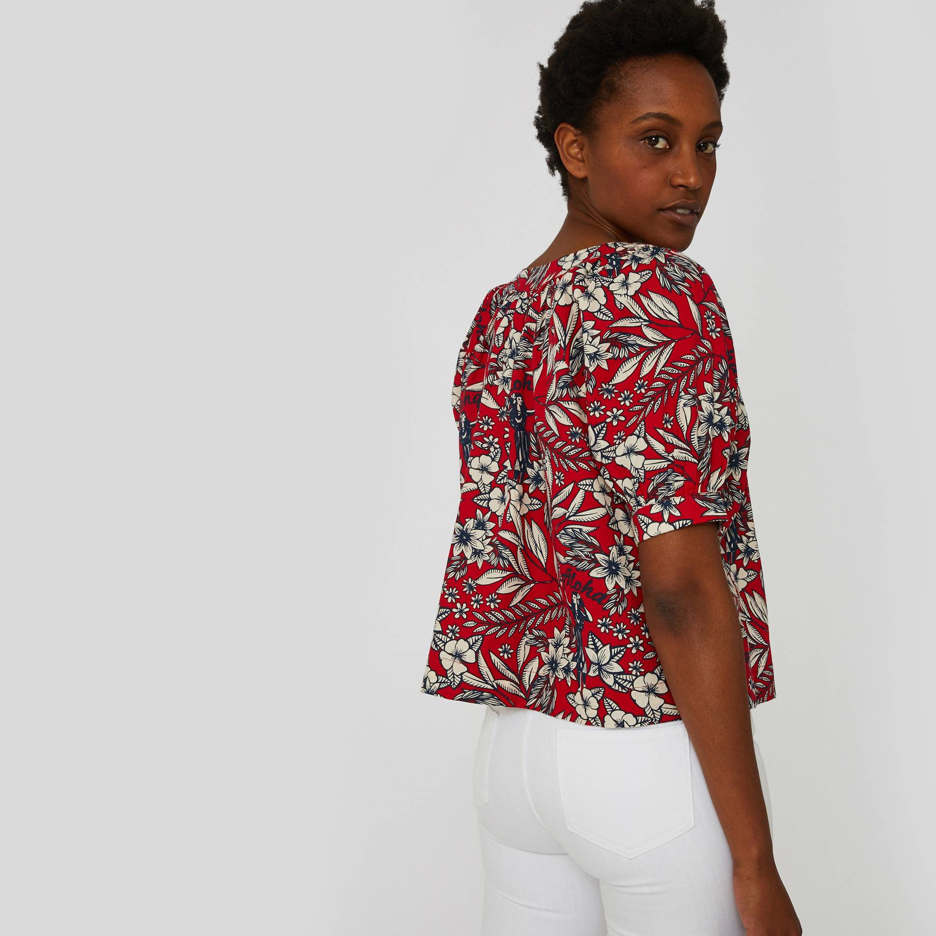 Blouse imprimée en coton, Carmin, large image number 1.0