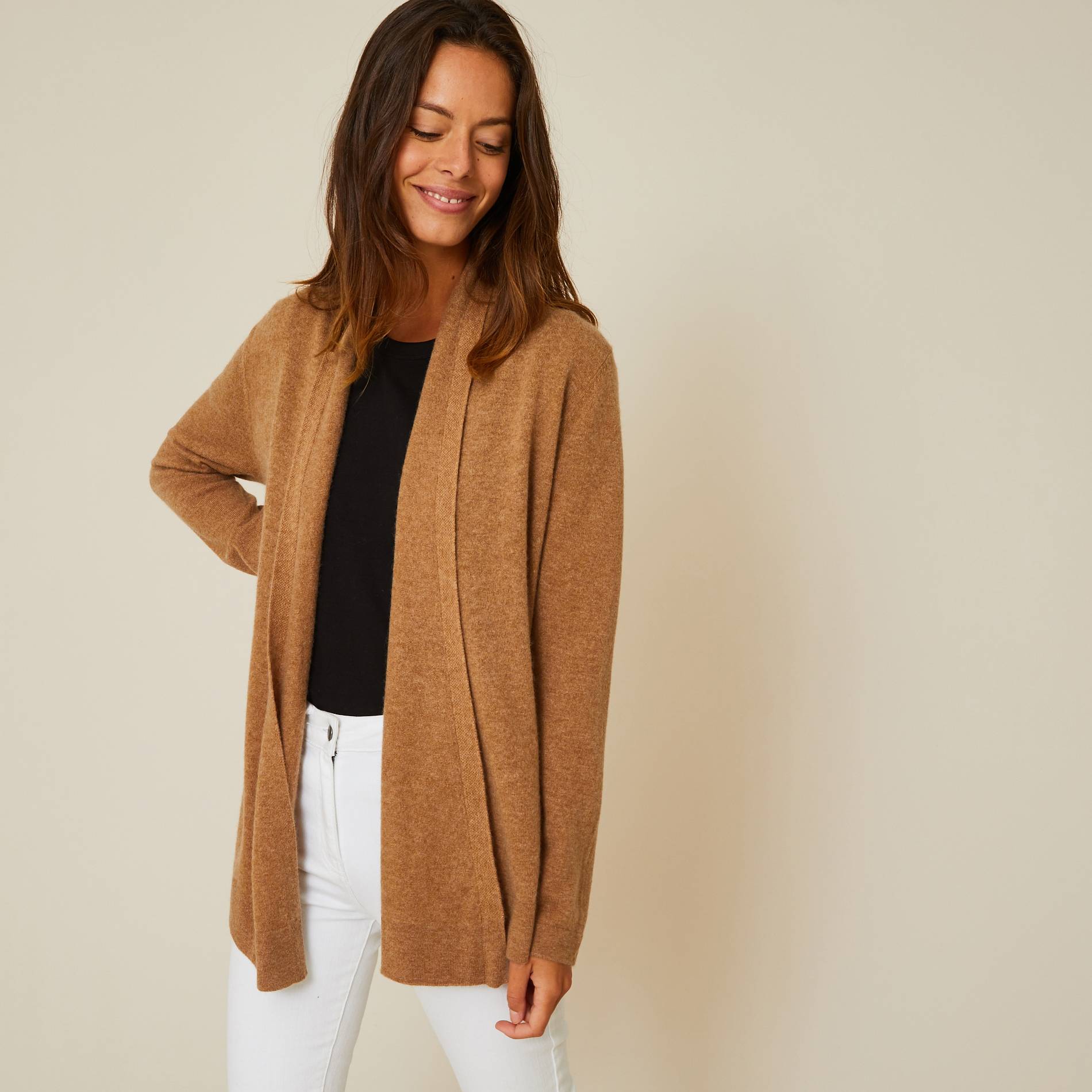 Gilet long en cachemire, Beige, large image number 0