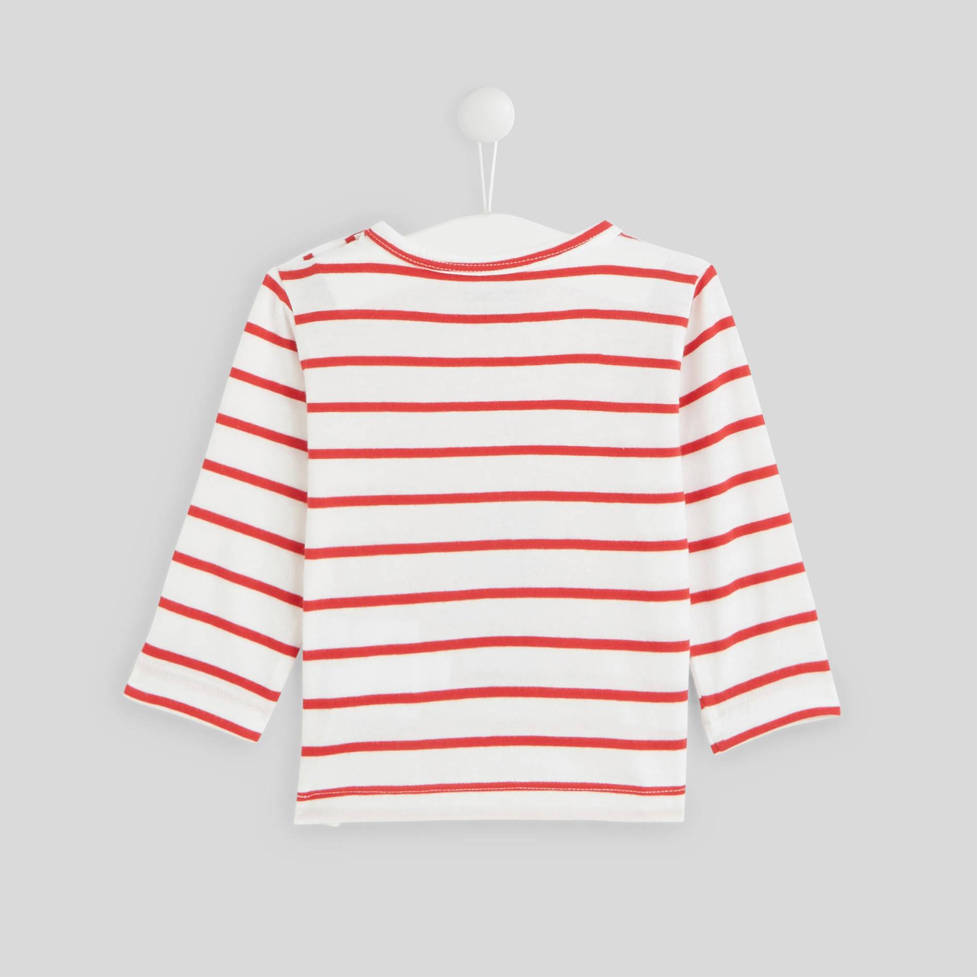 T-shirt rayé avec print manches longues en coton BIO, Cerise, large image number 1.0