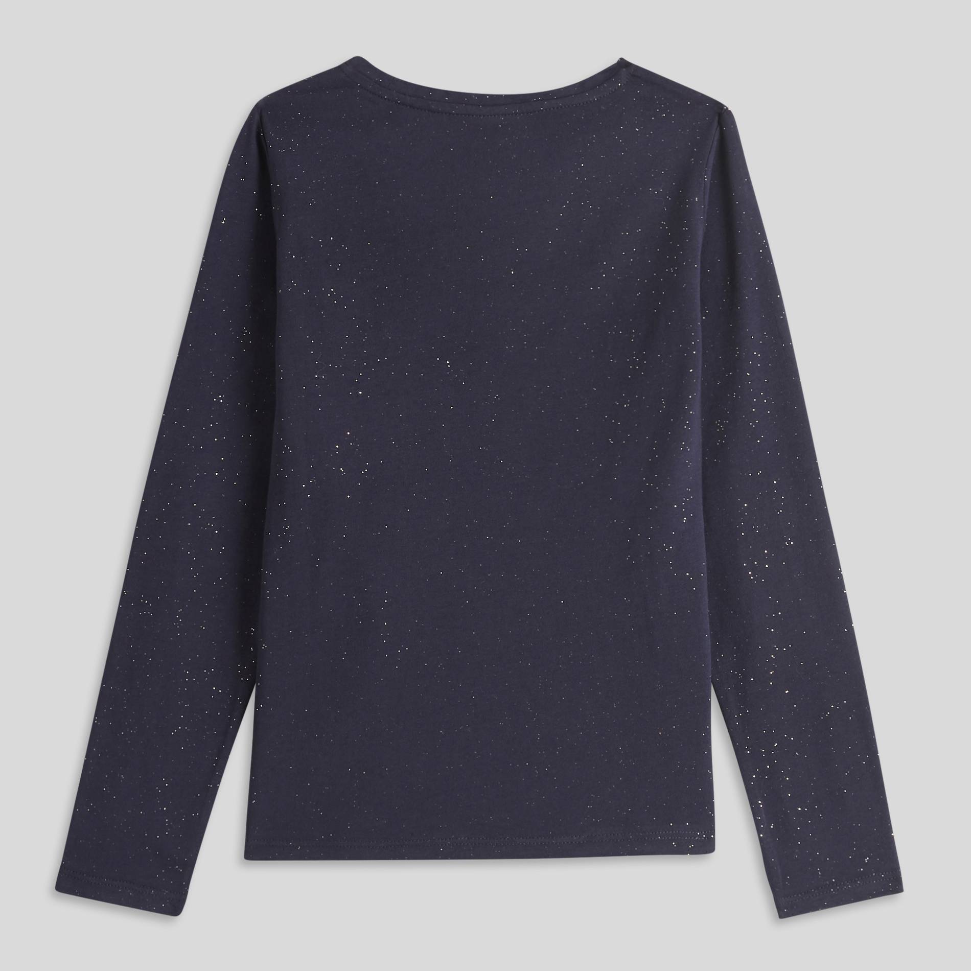 T-shirt manches longues pailleté en coton BIO, Bleu marine, large image number 1