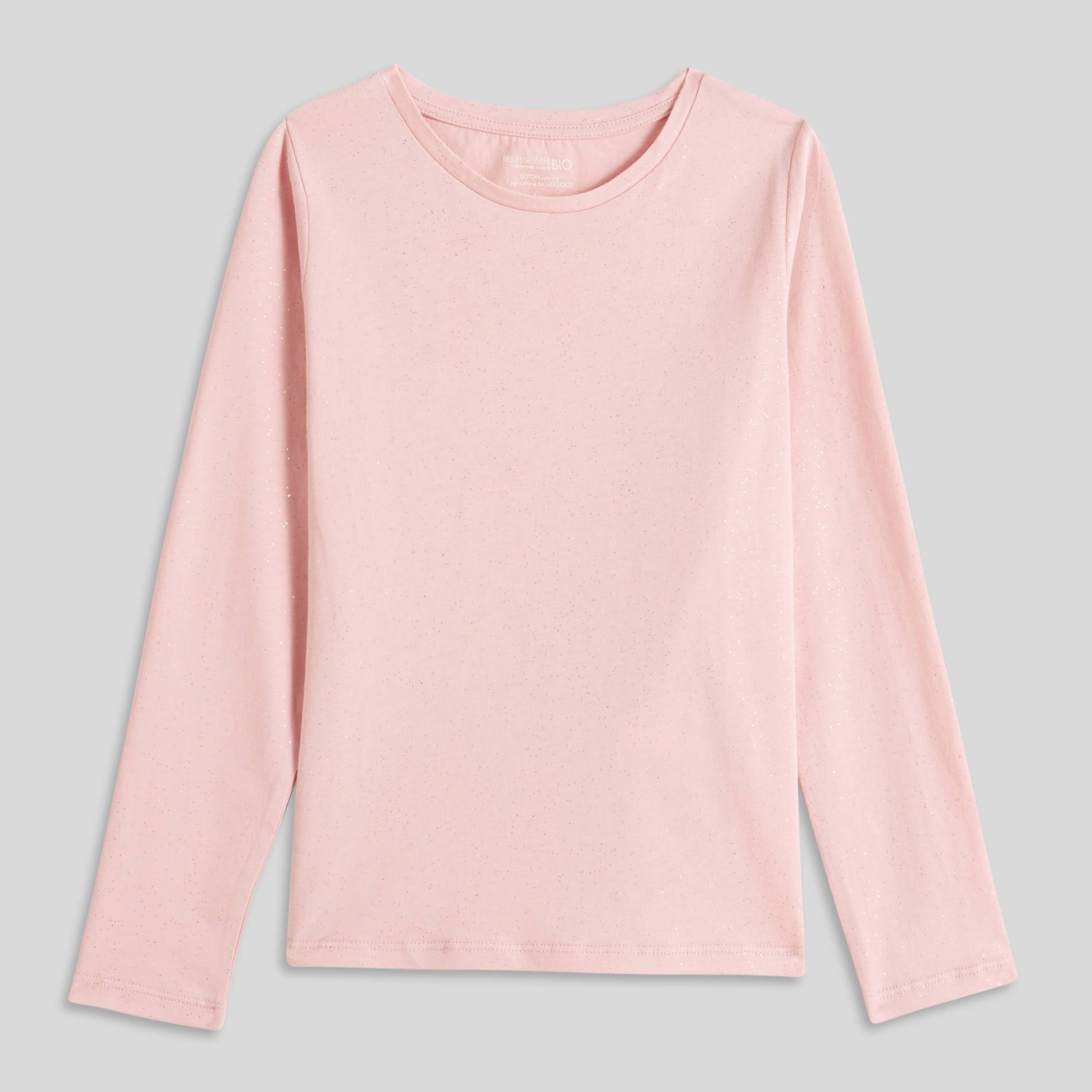 T-shirt manches longues pailleté en coton BIO, Bois de rose, large image number 0.0