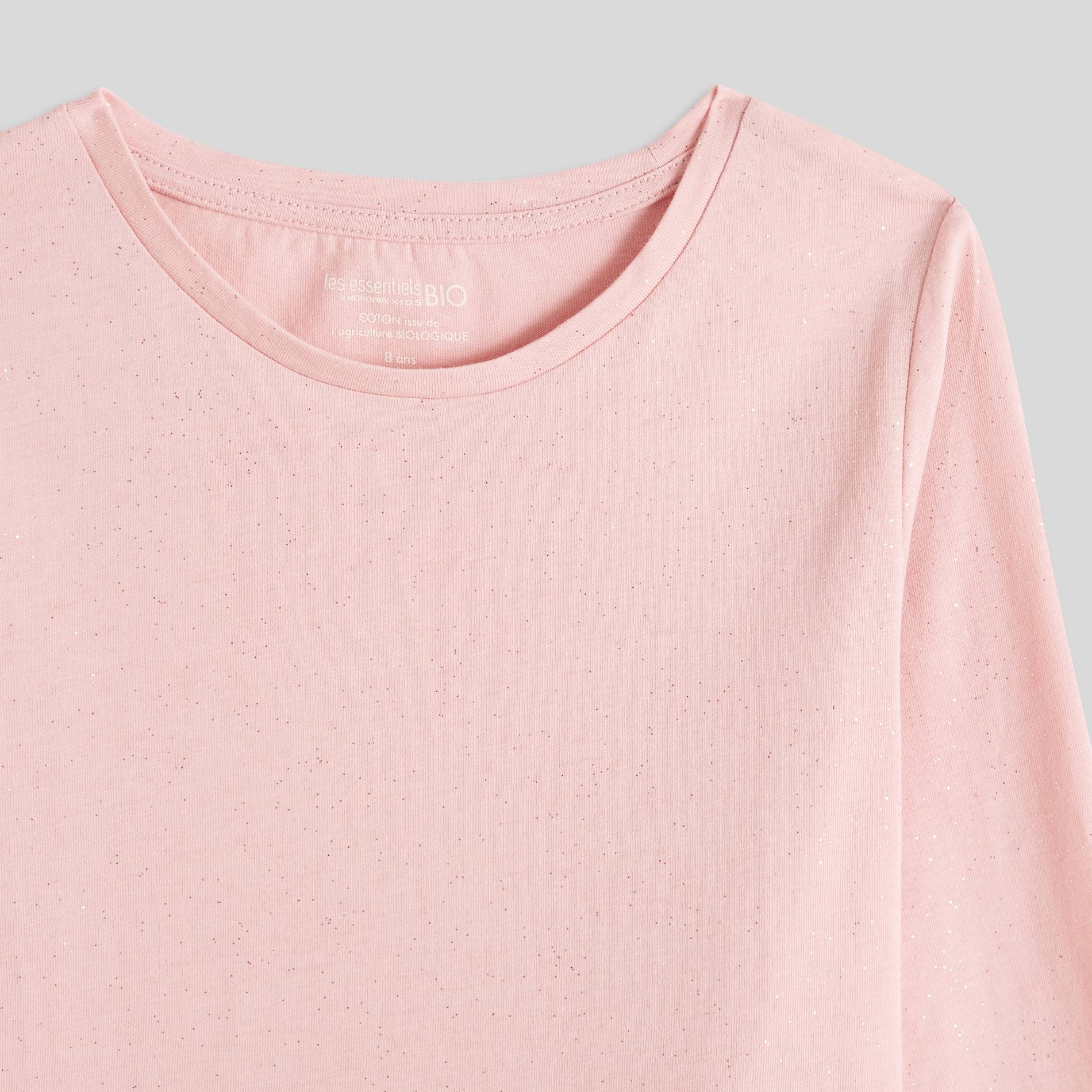 T-shirt manches longues pailleté en coton BIO, Bois de rose, large image number 2.0