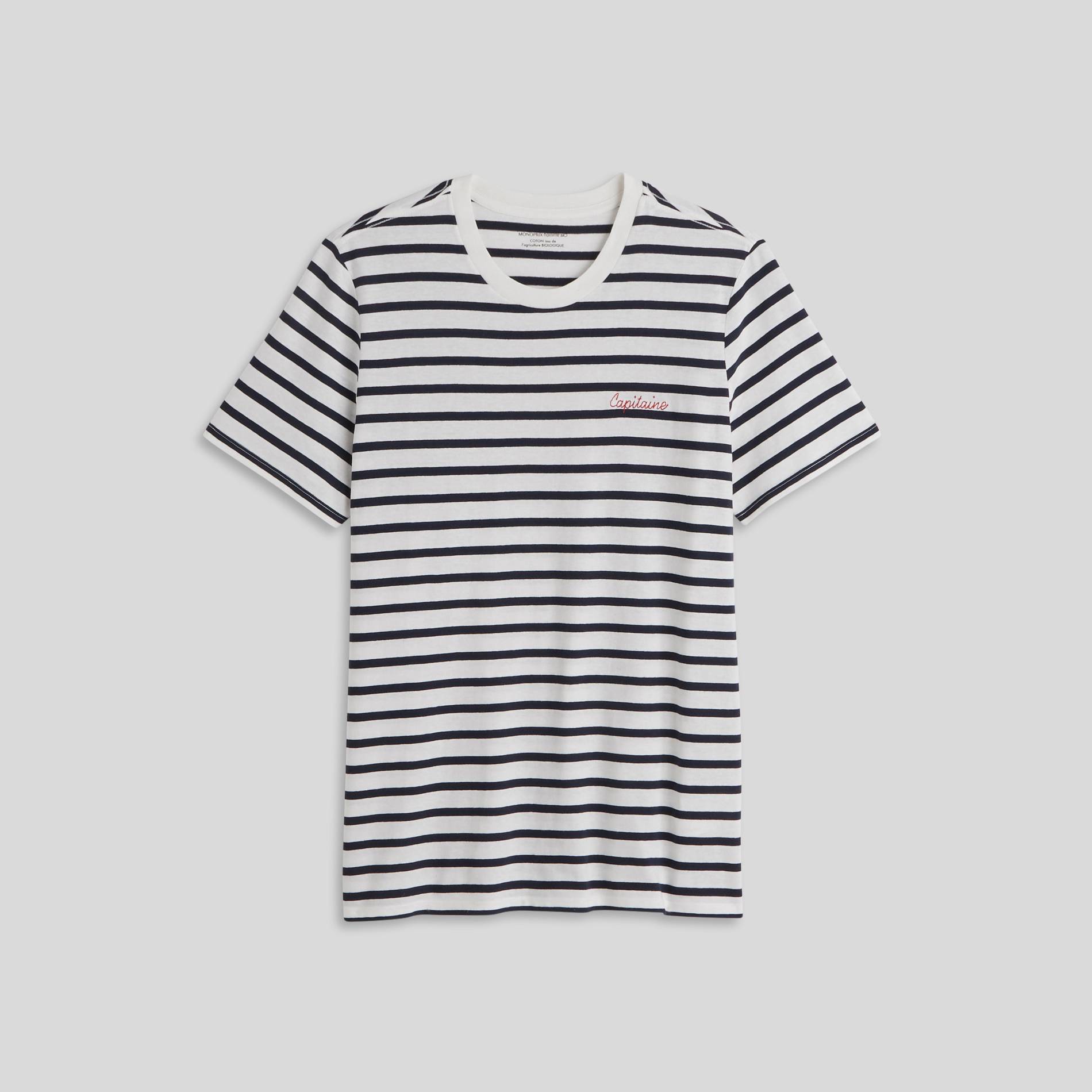 T-shirt à rayures et broderies en coton BIO, Blanc, large image number 2