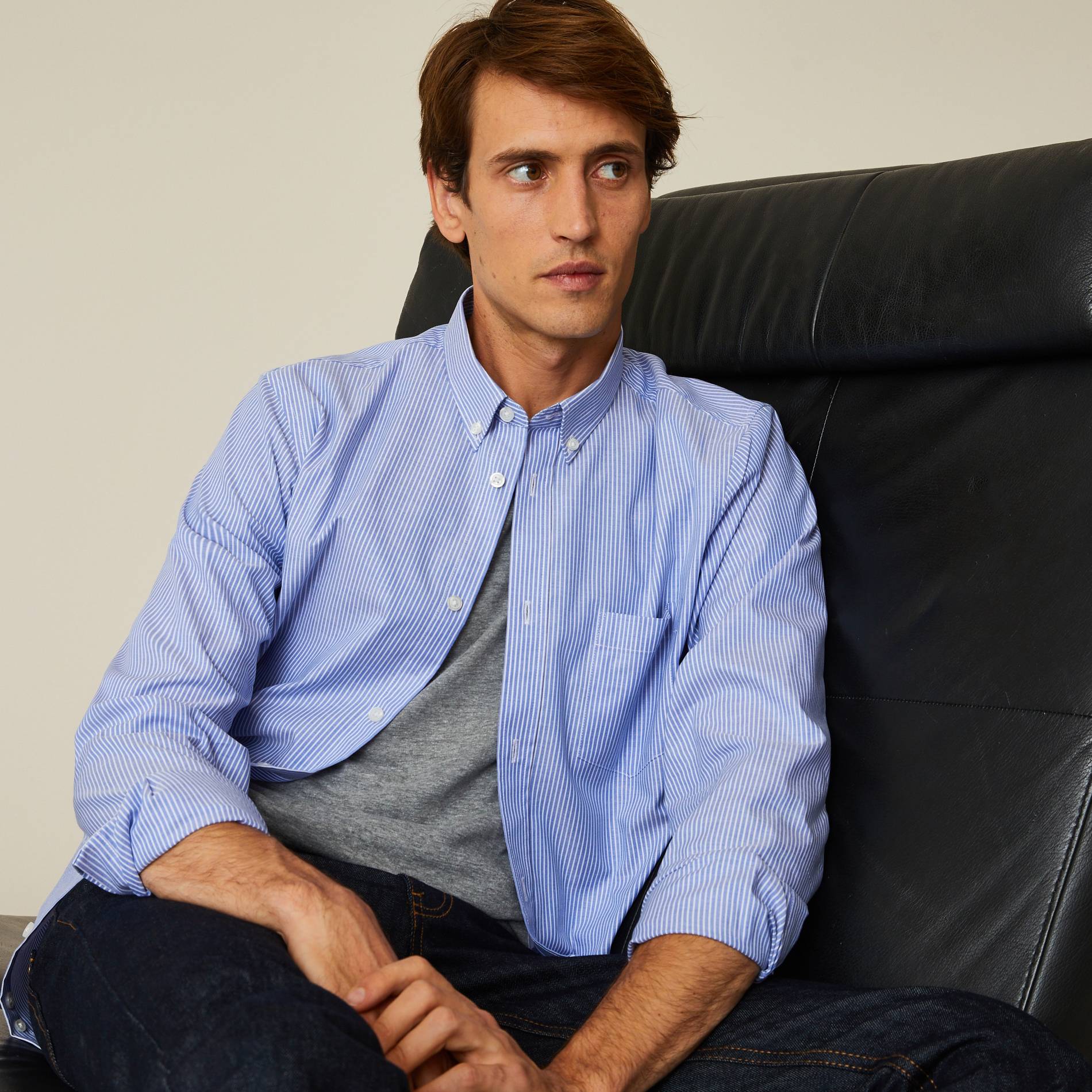 Chemise coupe slim rayée, Indigo, large image number 0