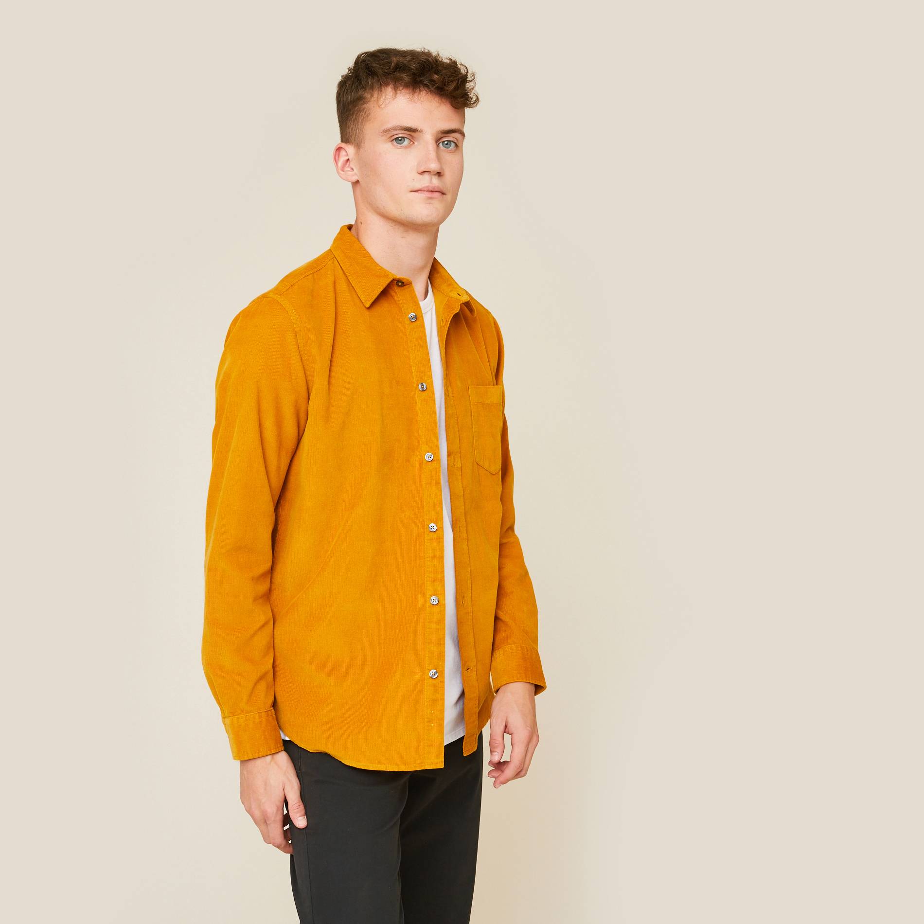 Chemise velours coupe regular en coton BIO, Caramel, large image number 0