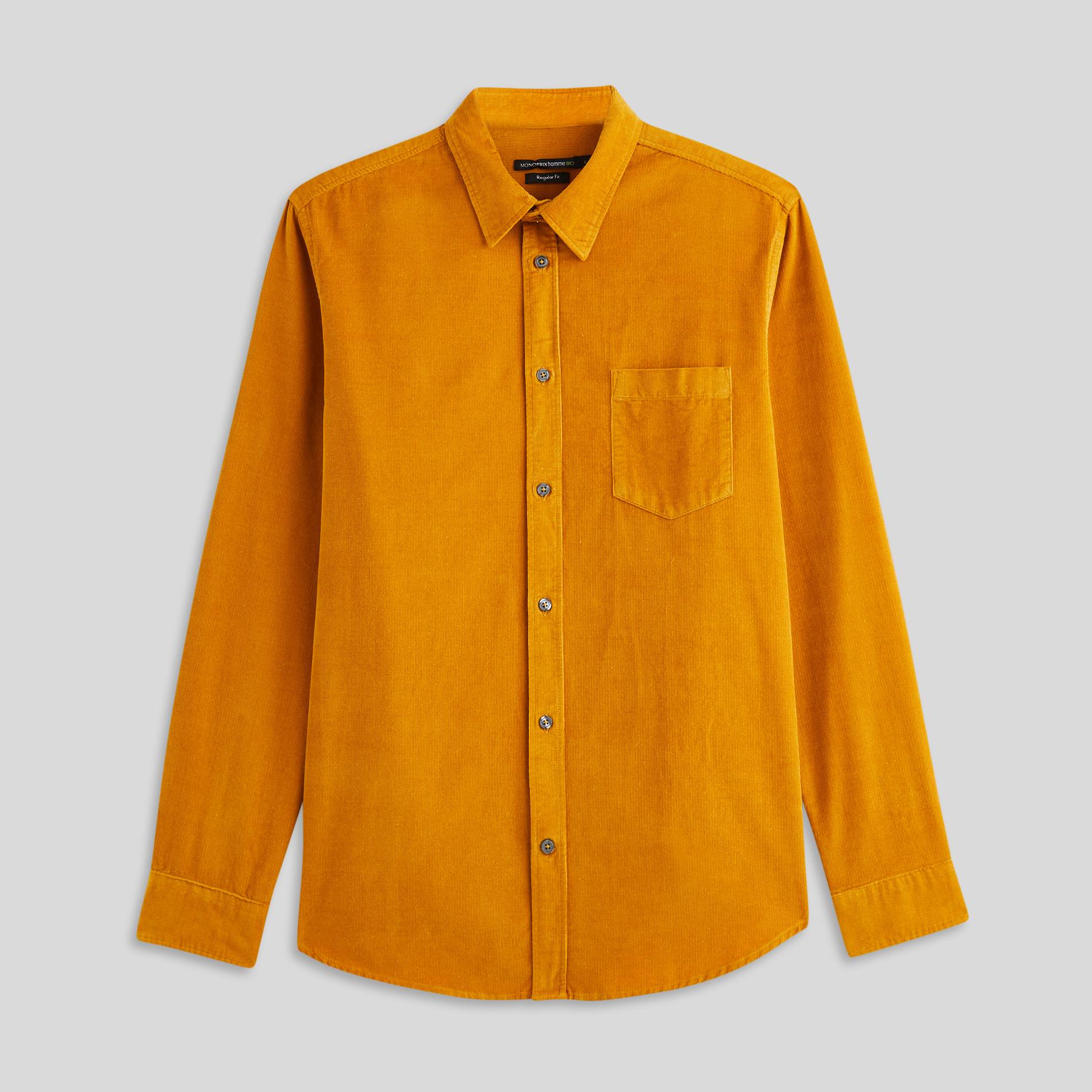Chemise velours coupe regular en coton BIO, Caramel, large image number 2.0