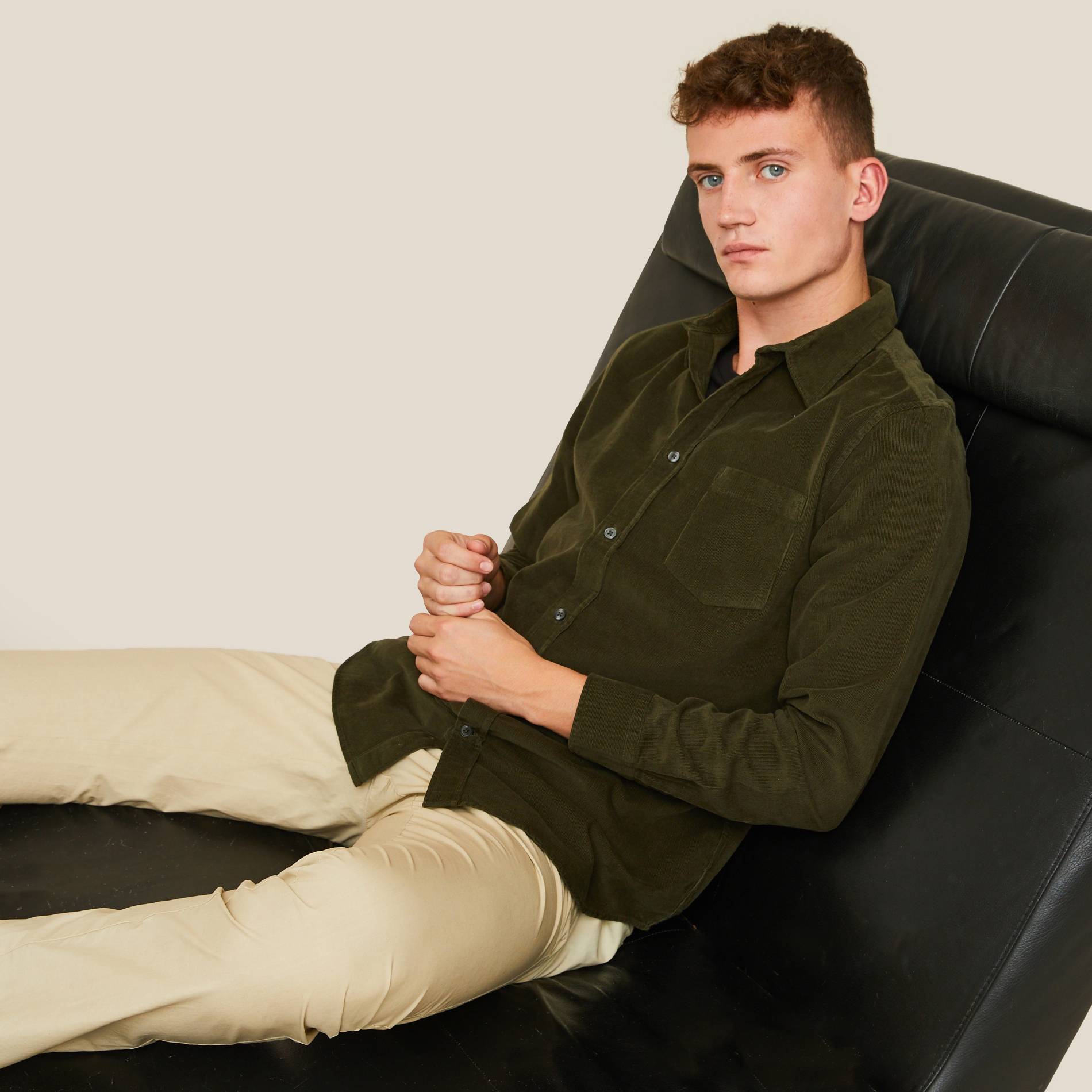 Chemise velours coupe regular en coton BIO, Vert clair, large image number 0