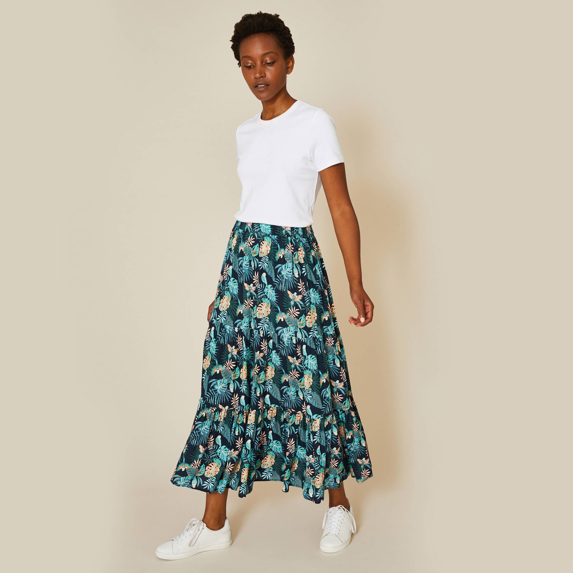 Jupon crêpon imprimé, Bleu marine, large image number 0