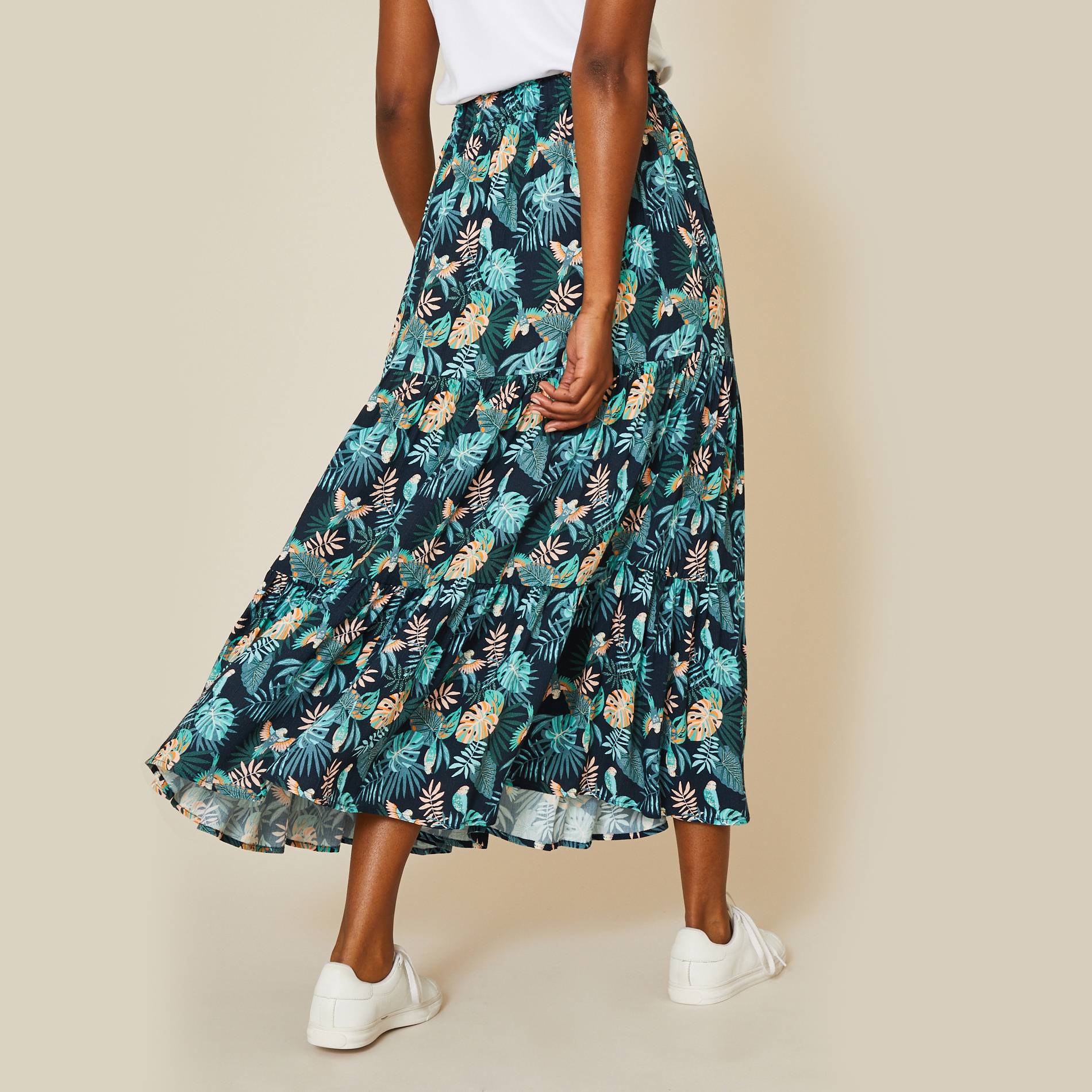 Jupon crêpon imprimé, Bleu marine, large image number 1