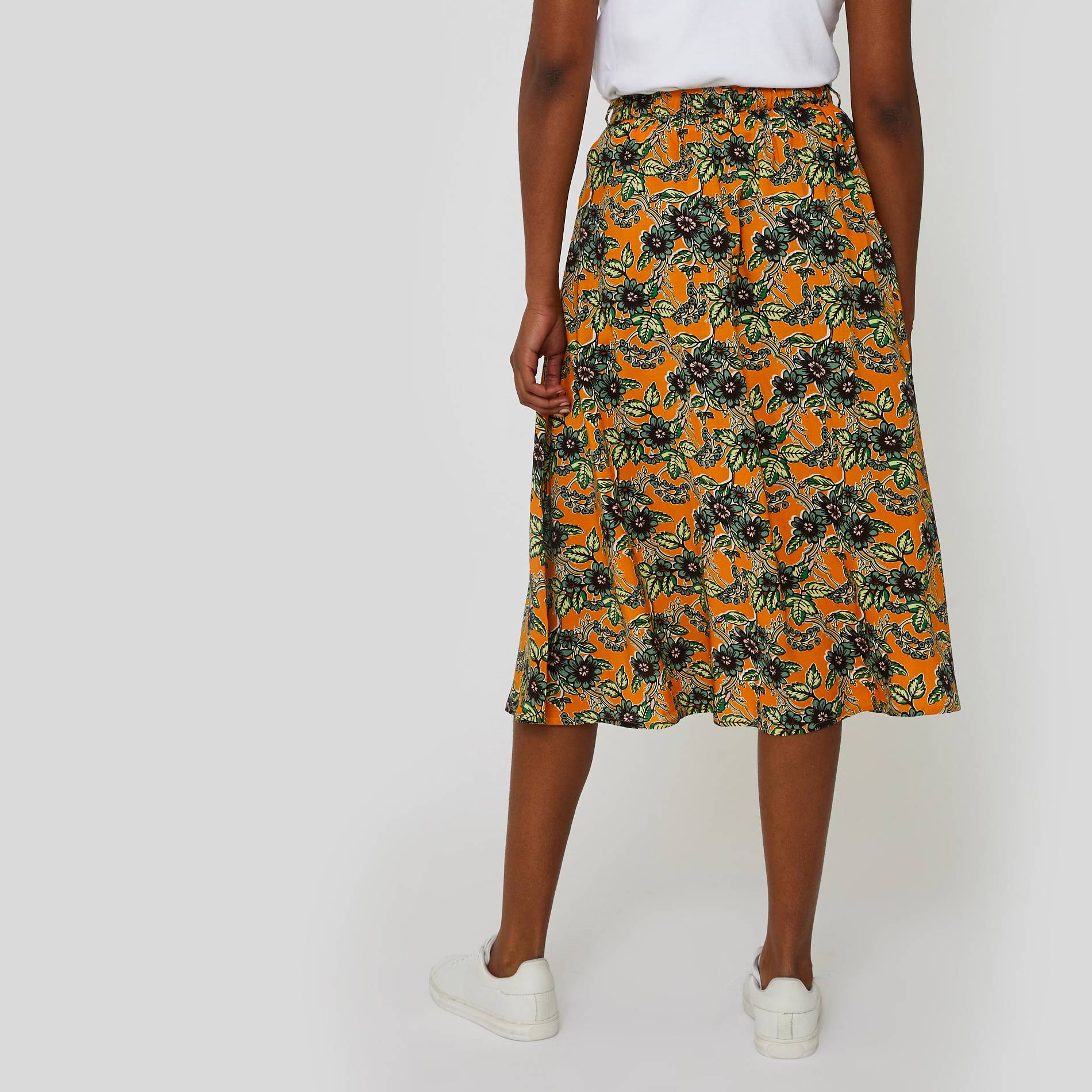 Jupe midi imprimée voile de viscose, Safran, large image number 1