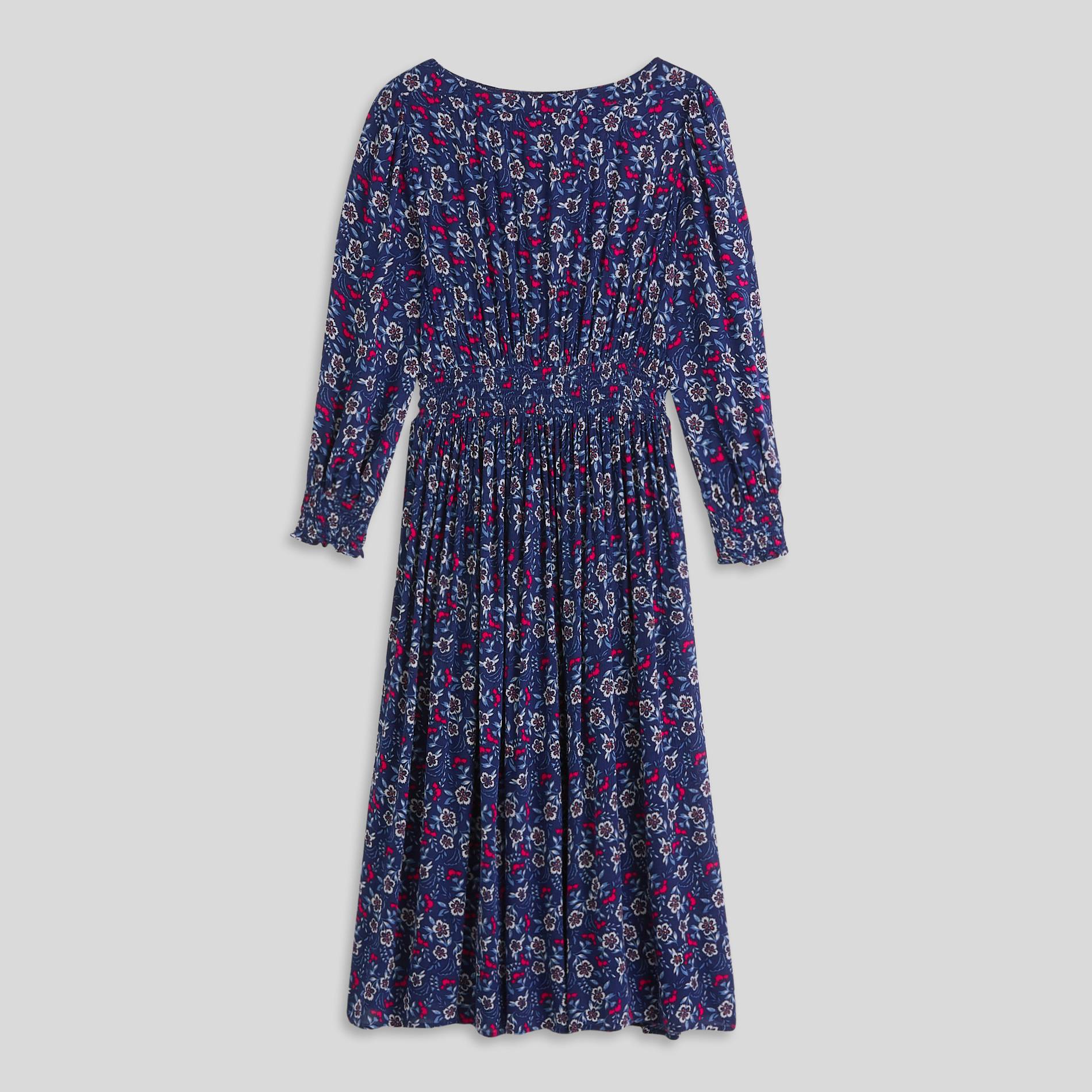 Robe longue smockée à la taille imprimé floral, Bleu canard, large image number 2.0