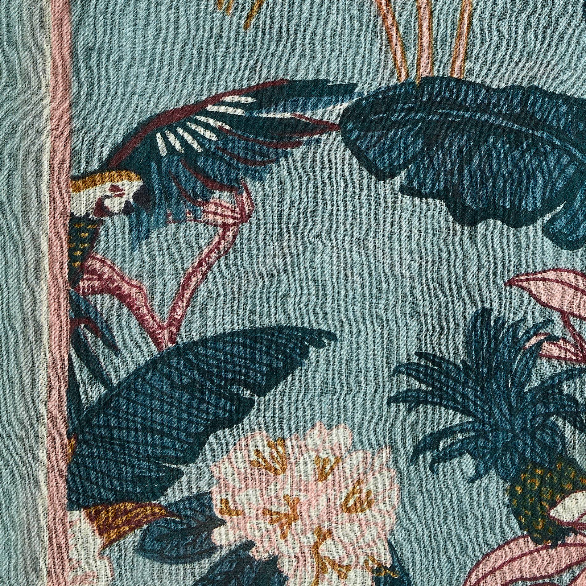 Etole en laine imprimée perroquet, Bleu canard, large image number 2