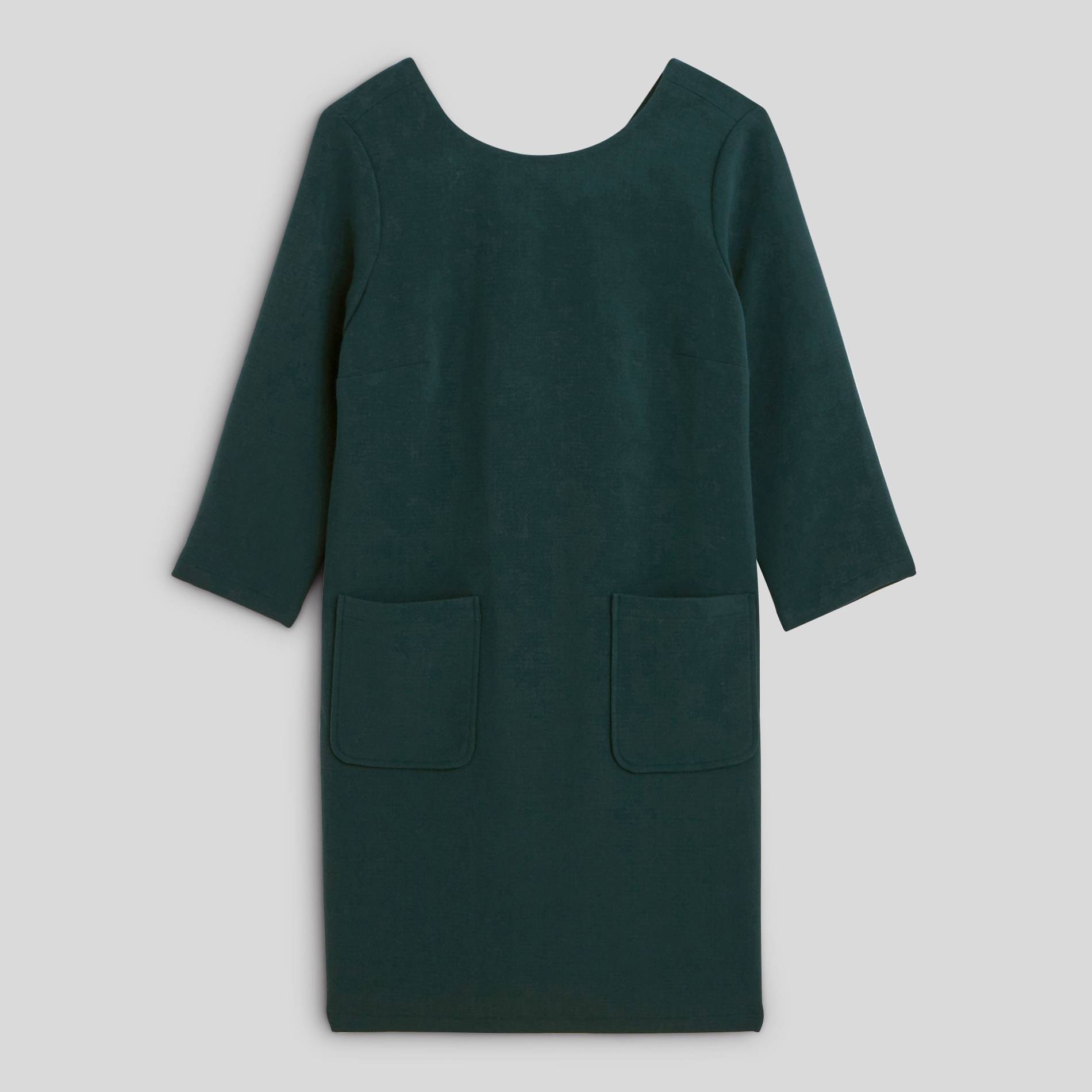 Robe courte dos col V unie, Vert foncé, large image number 2.0