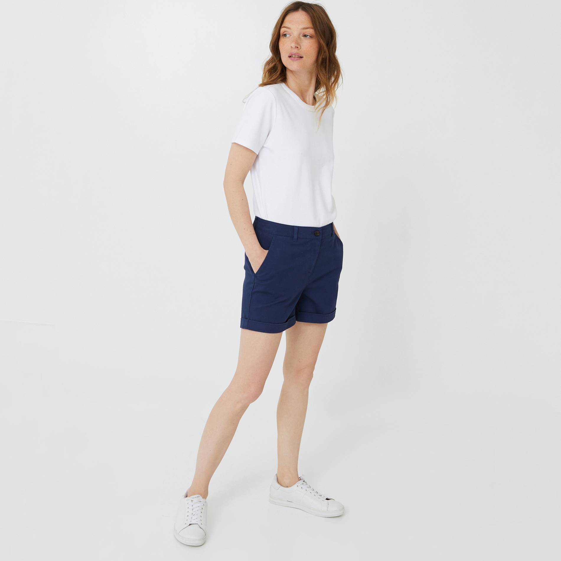 Short uni à revers, Bleu marine, large image number 0