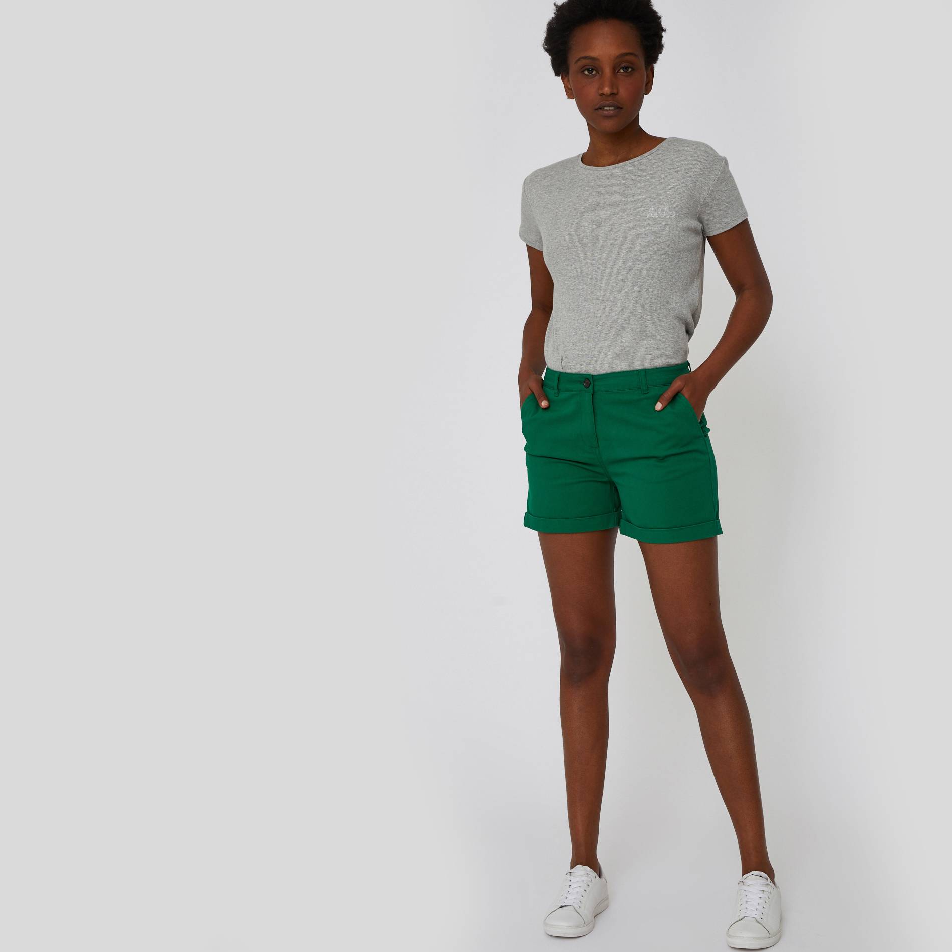 Short uni à revers, Vert, large image number 0.0