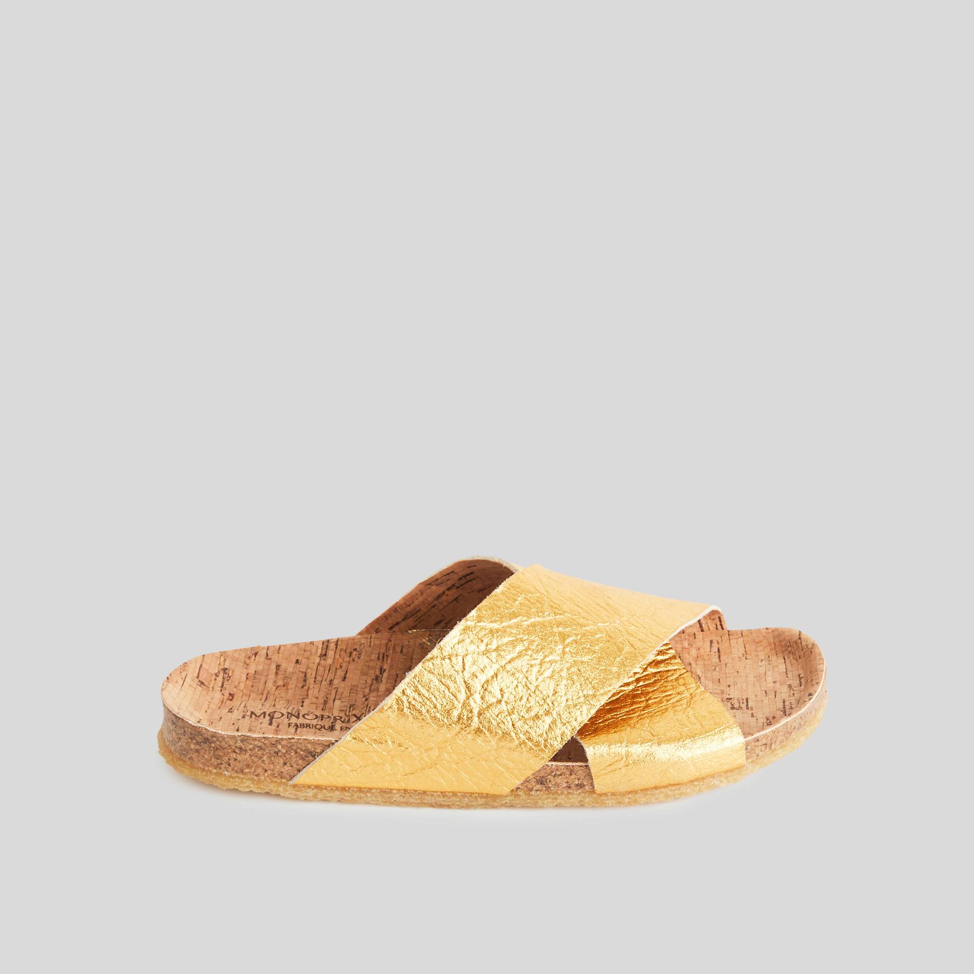 Claquettes croisées en cuir végétal, Or, large image number 0.0