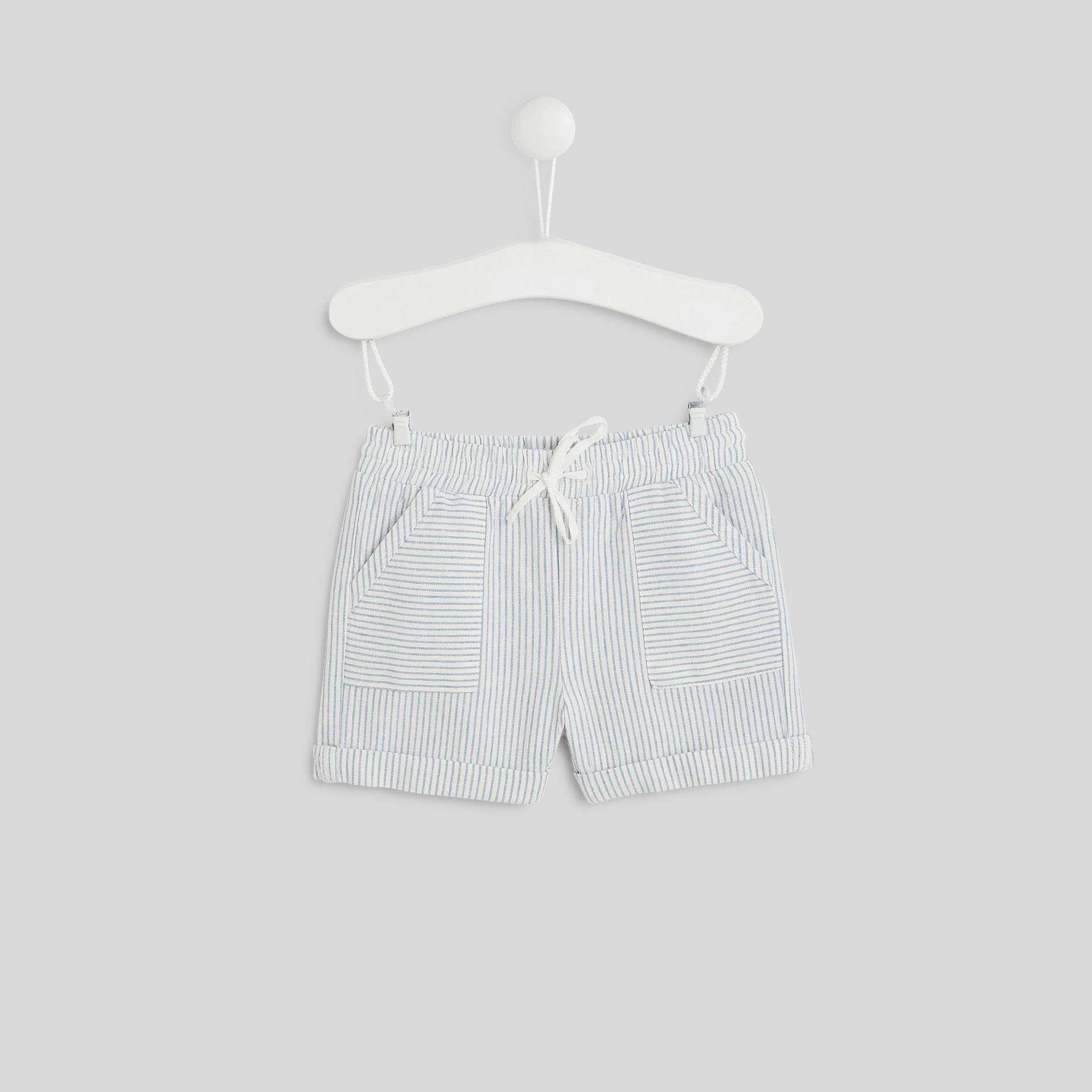 Short rayé coton lin, Ecru, large image number 0