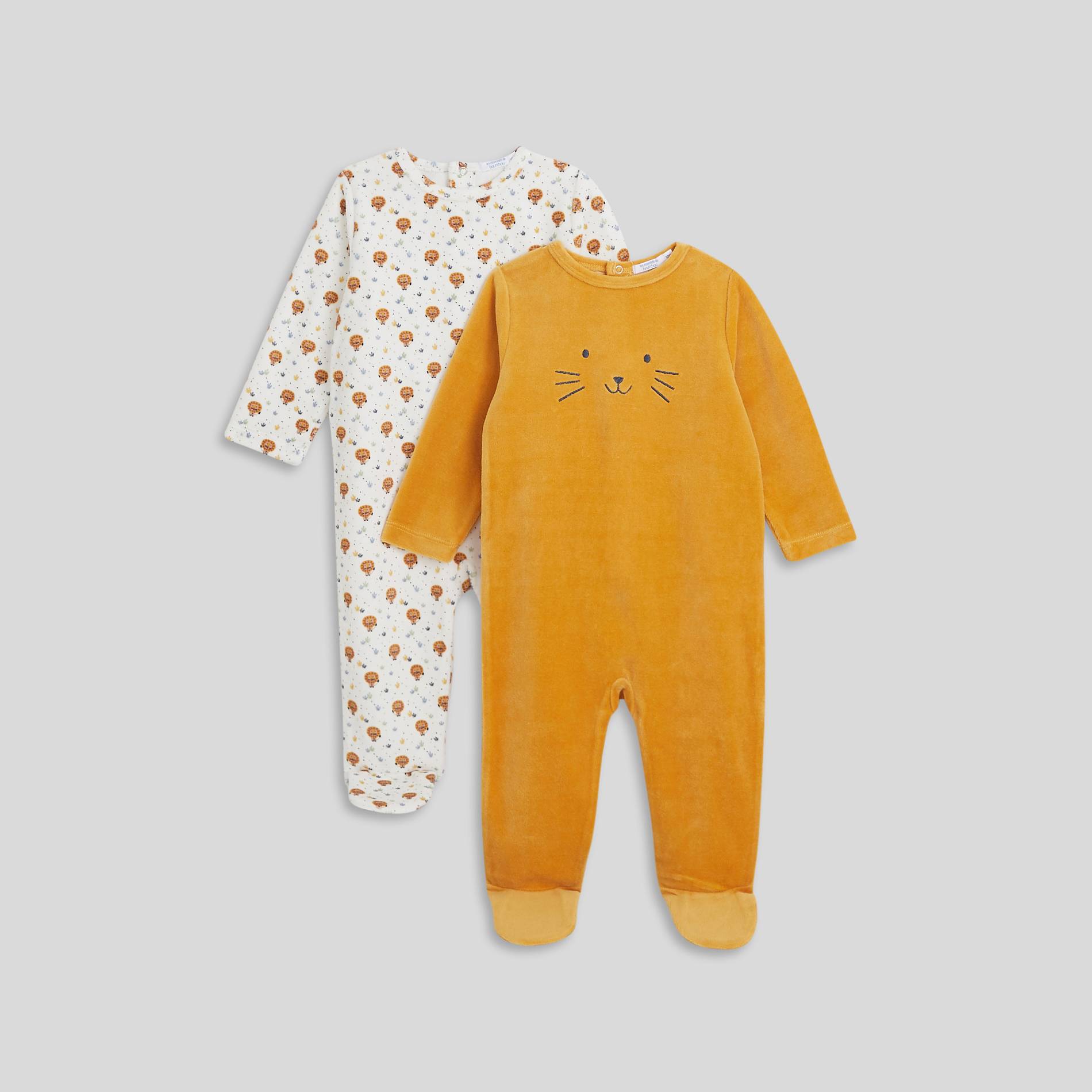 Lot de 2 pyjamas imprimés en velours contenant du coton BIO, Or, large image number 0