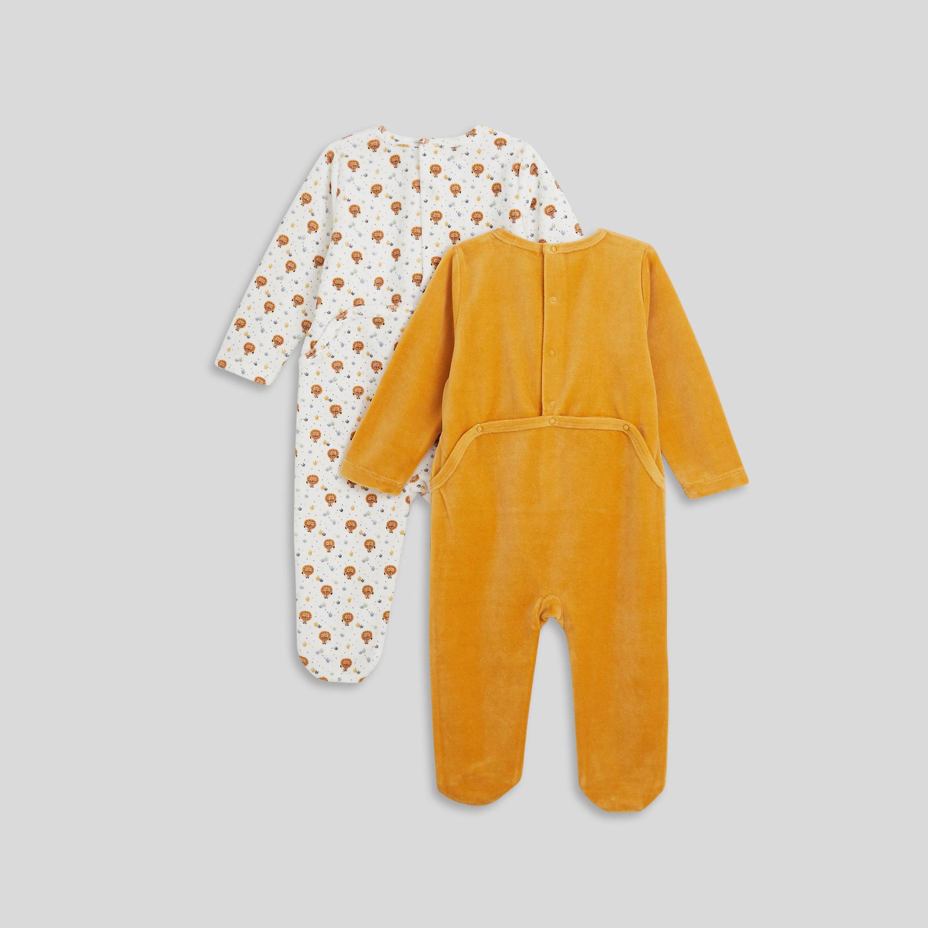 Lot de 2 pyjamas imprimés en velours contenant du coton BIO, Or, large image number 1.0