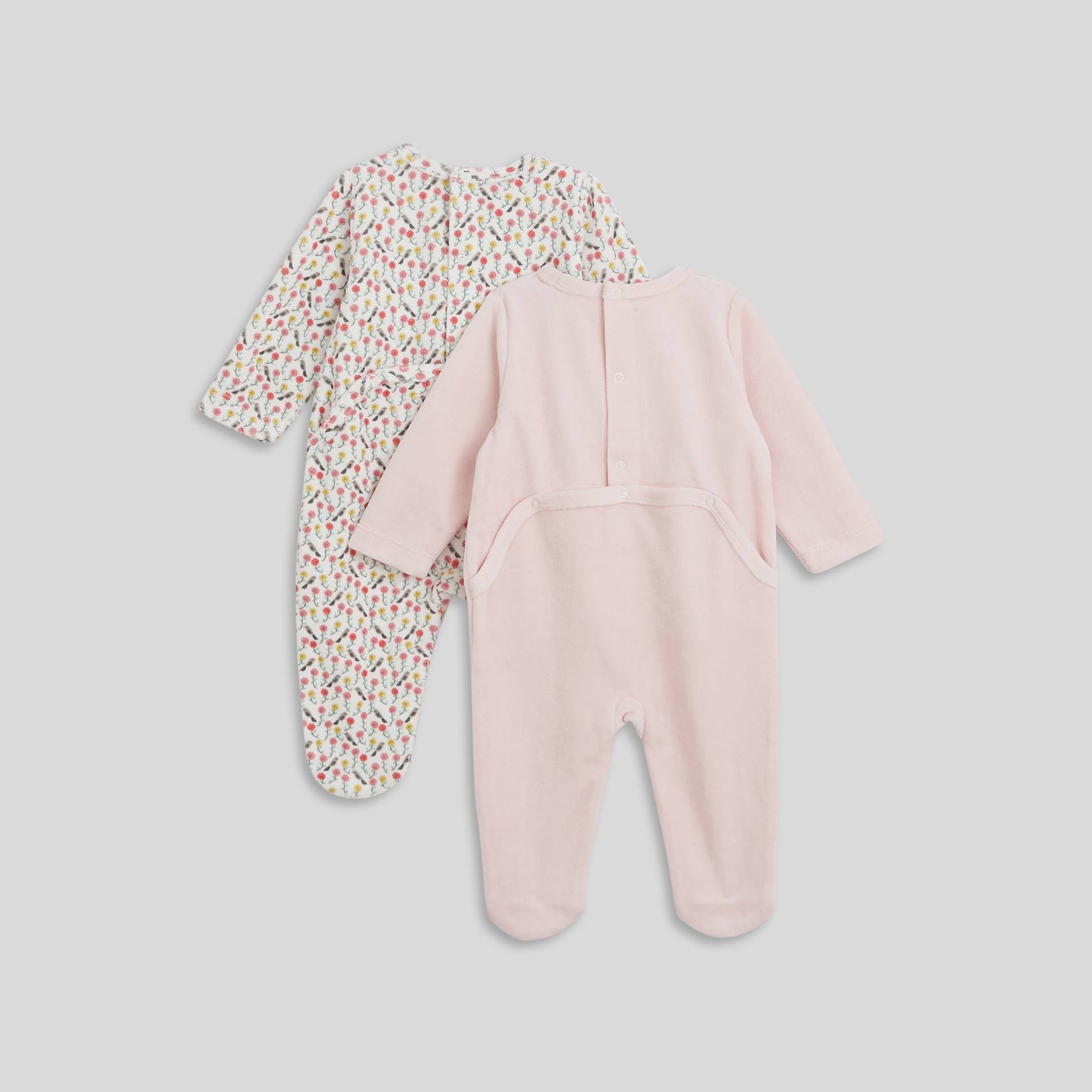 Lot de 2 pyjamas imprimés en velours contenant du coton BIO, Rose pâle, large image number 1