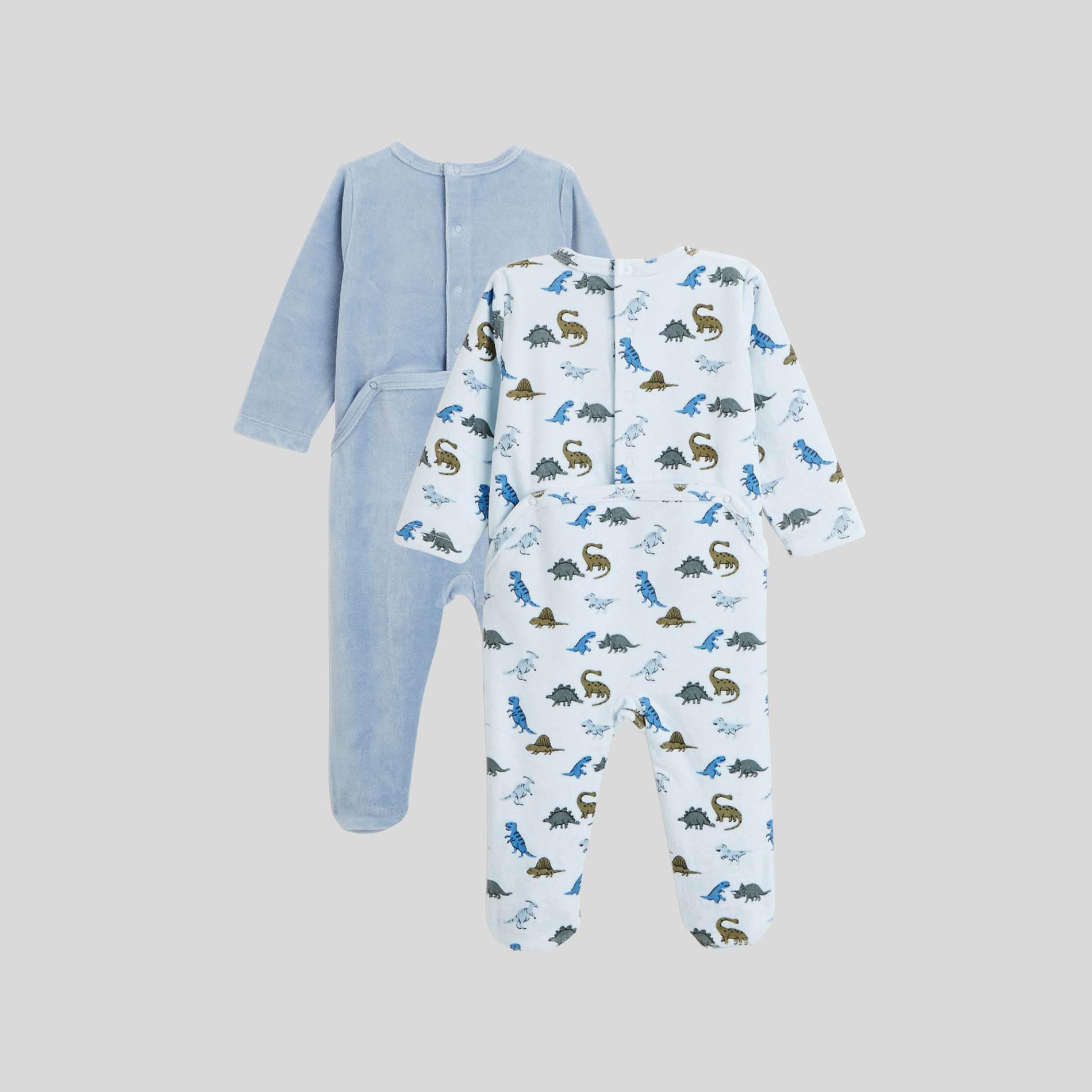 Lot de 2 pyjamas imprimés en velours contenant du coton BIO, Bleu gris, large image number 1