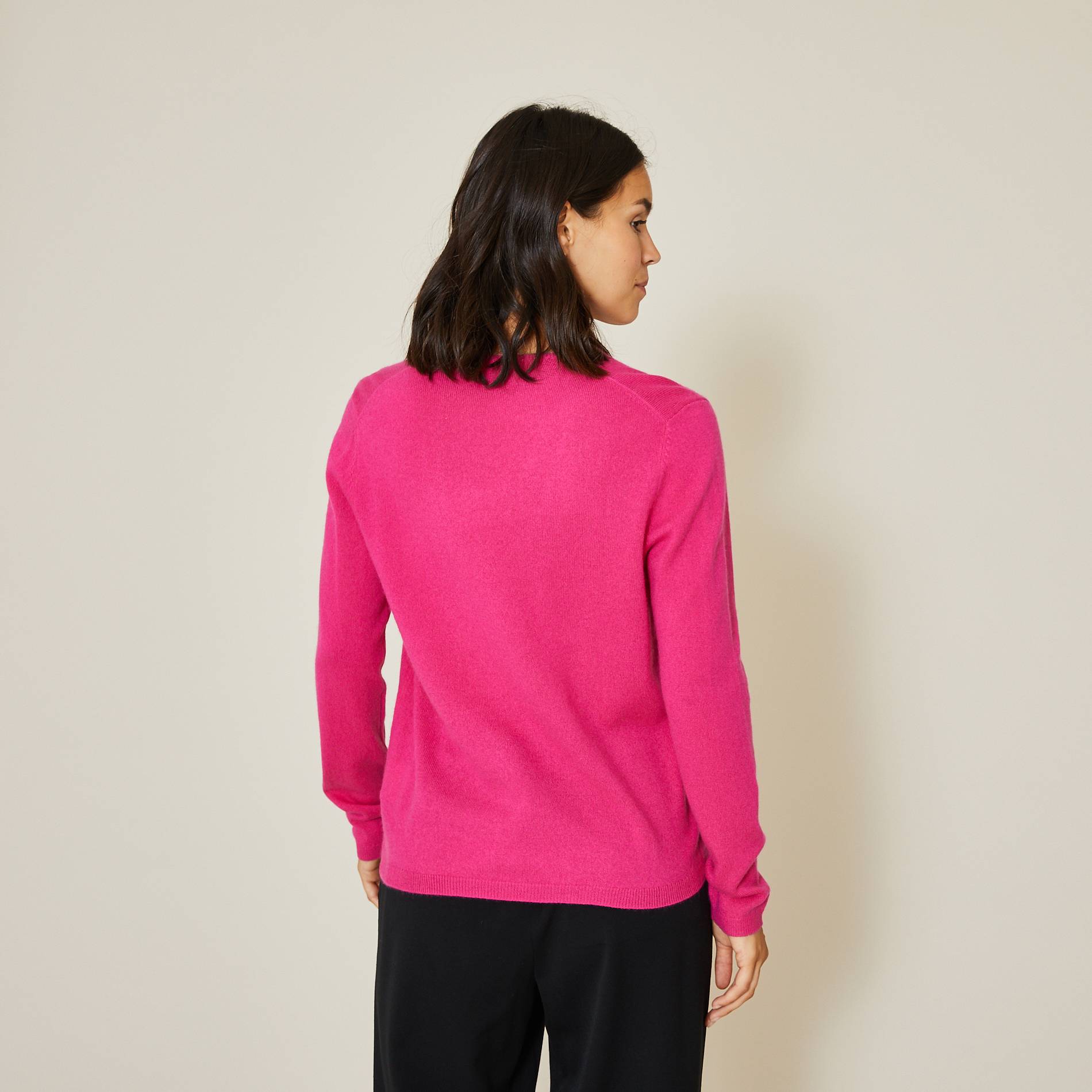 Pull col V en cachemire, Fuchsia, large image number 1