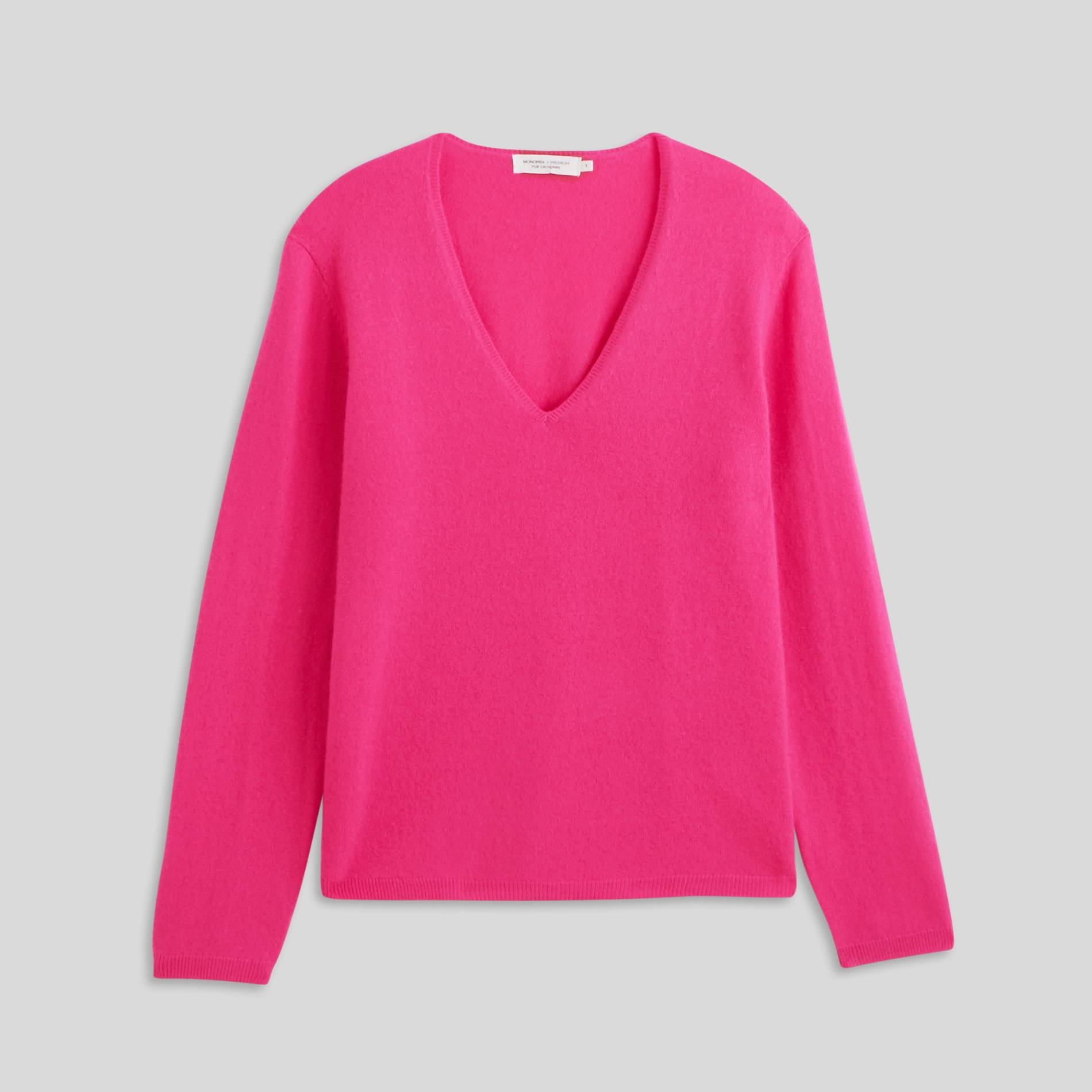 Pull col V en cachemire, Fuchsia, large image number 2
