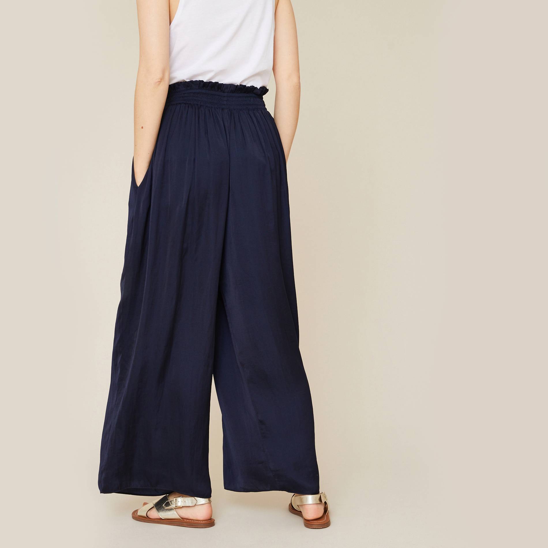 Pantalon large effet satiné, Bleu marine, large image number 1