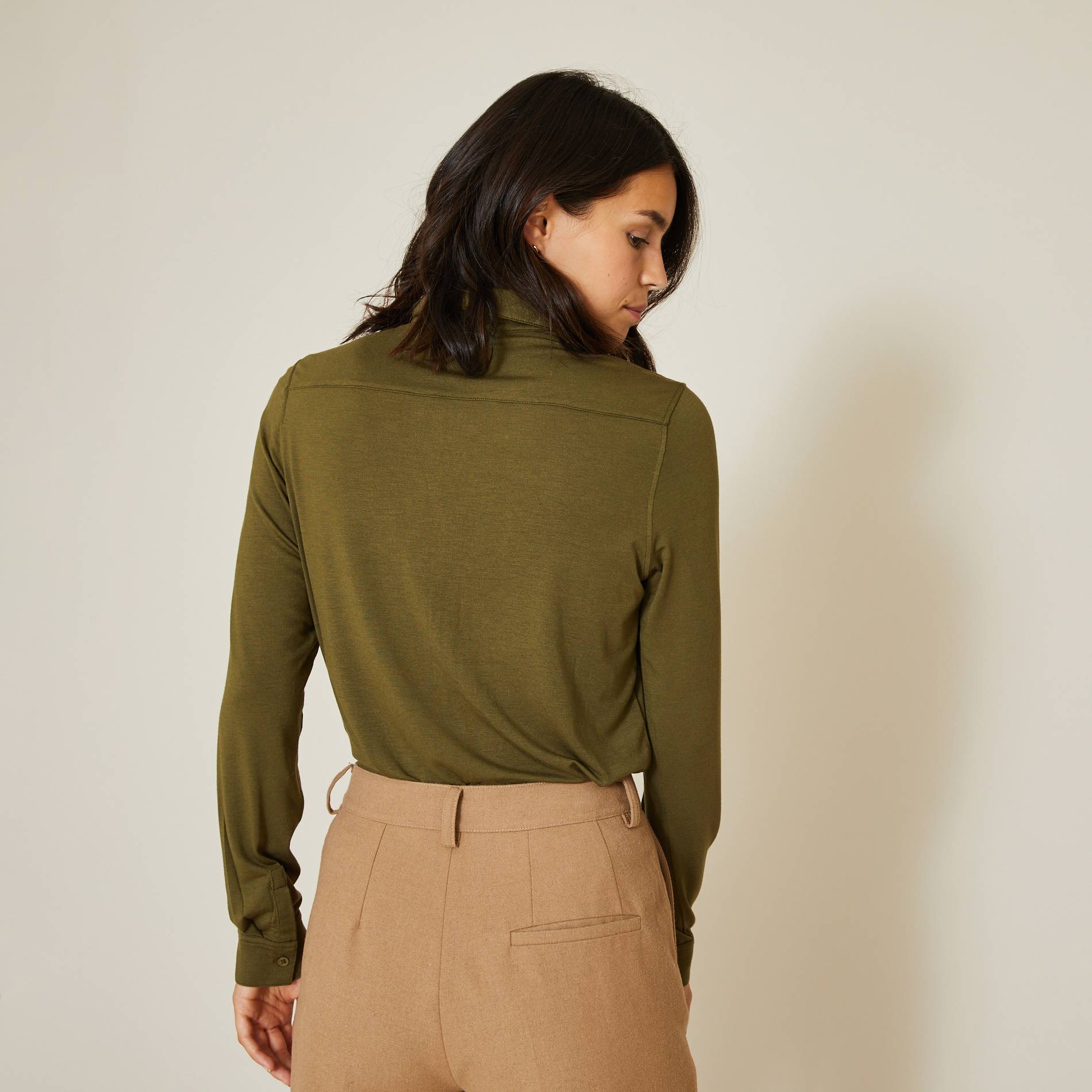 Chemise modal et laine unie, Kaki, large image number 1.0