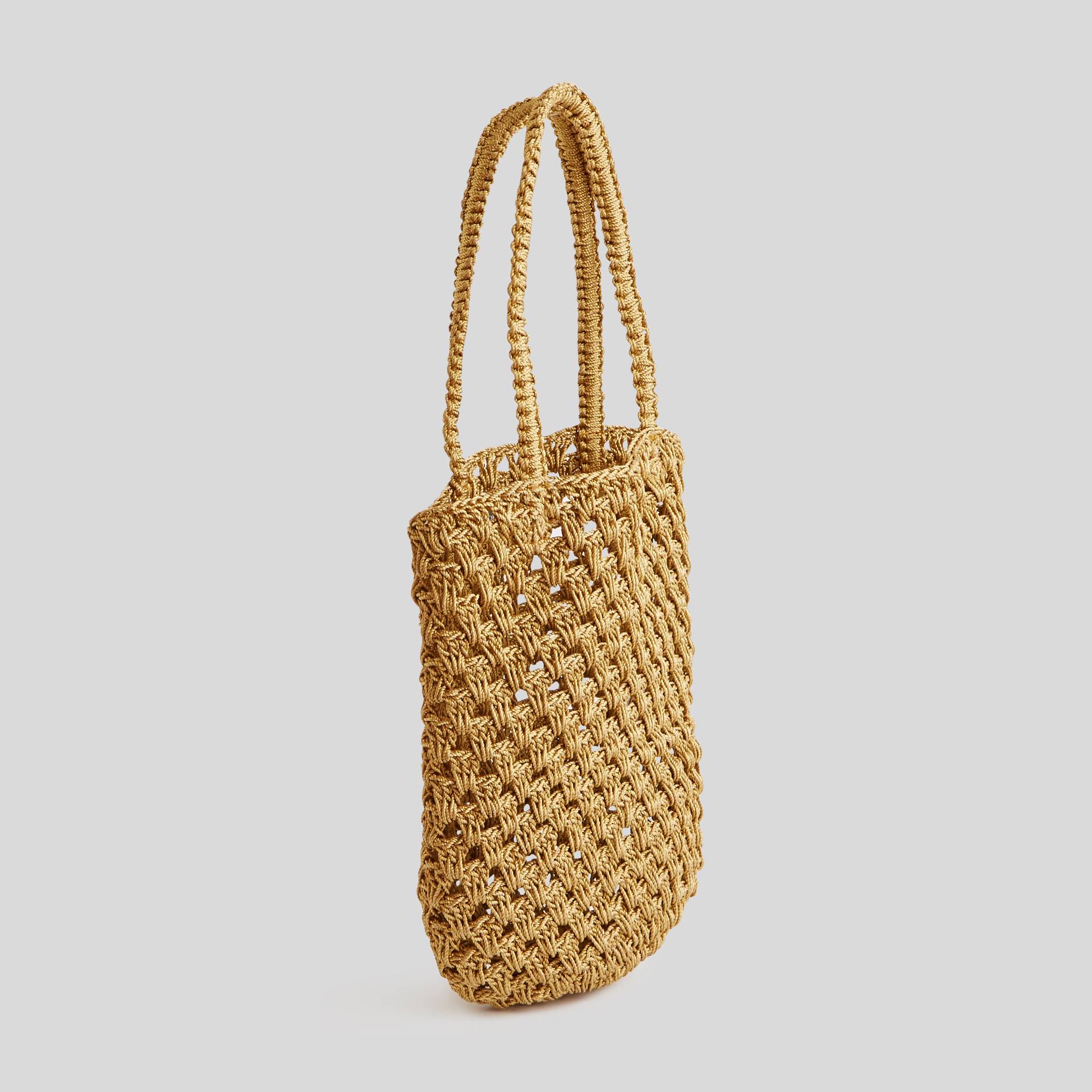 Sac forme sceau en macramé, Or, large image number 0