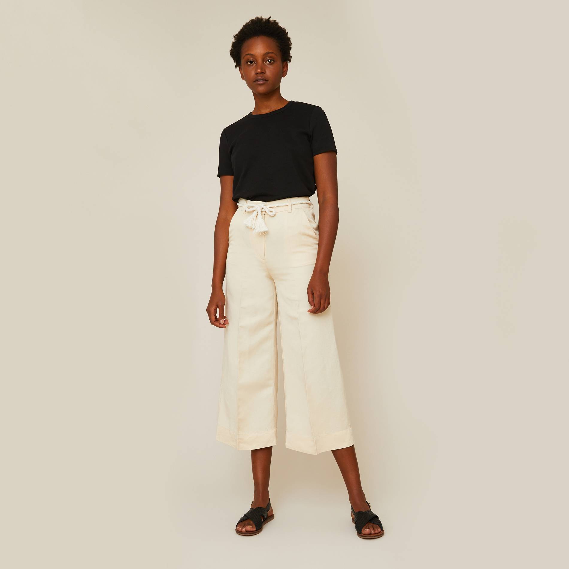 Pantalon raccourci jambes larges, Ecru, large image number 0