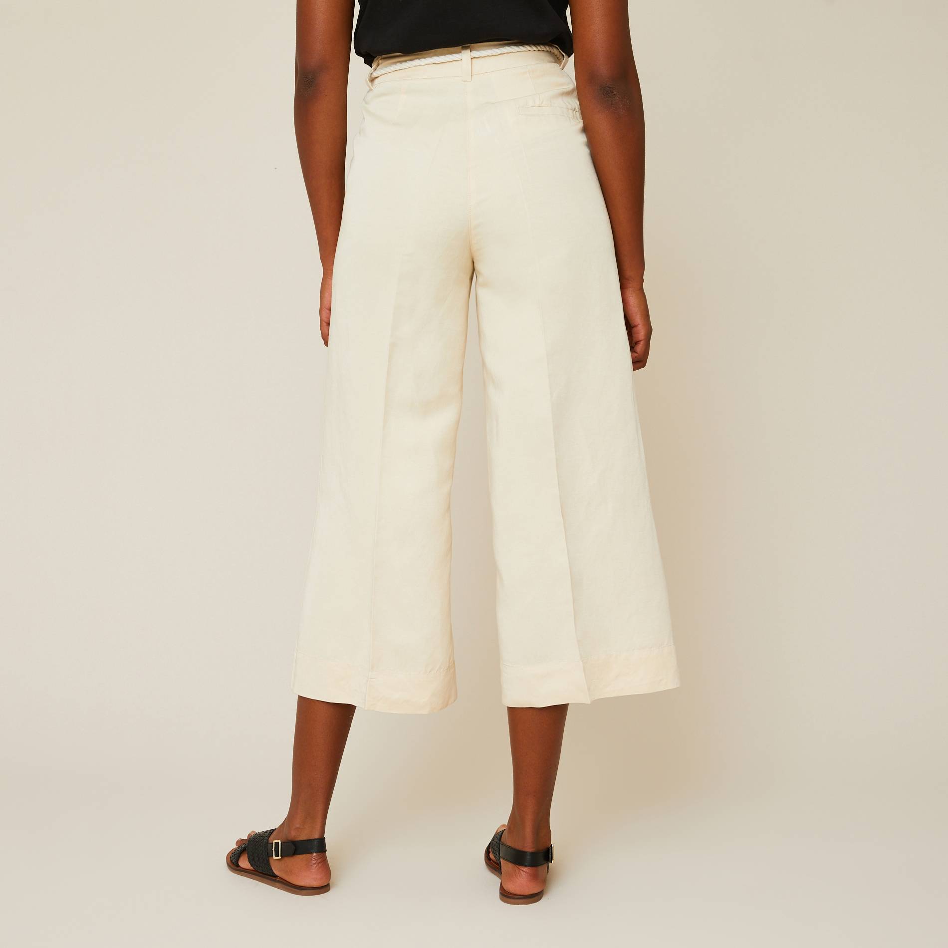 Pantalon raccourci jambes larges, Ecru, large image number 1.0