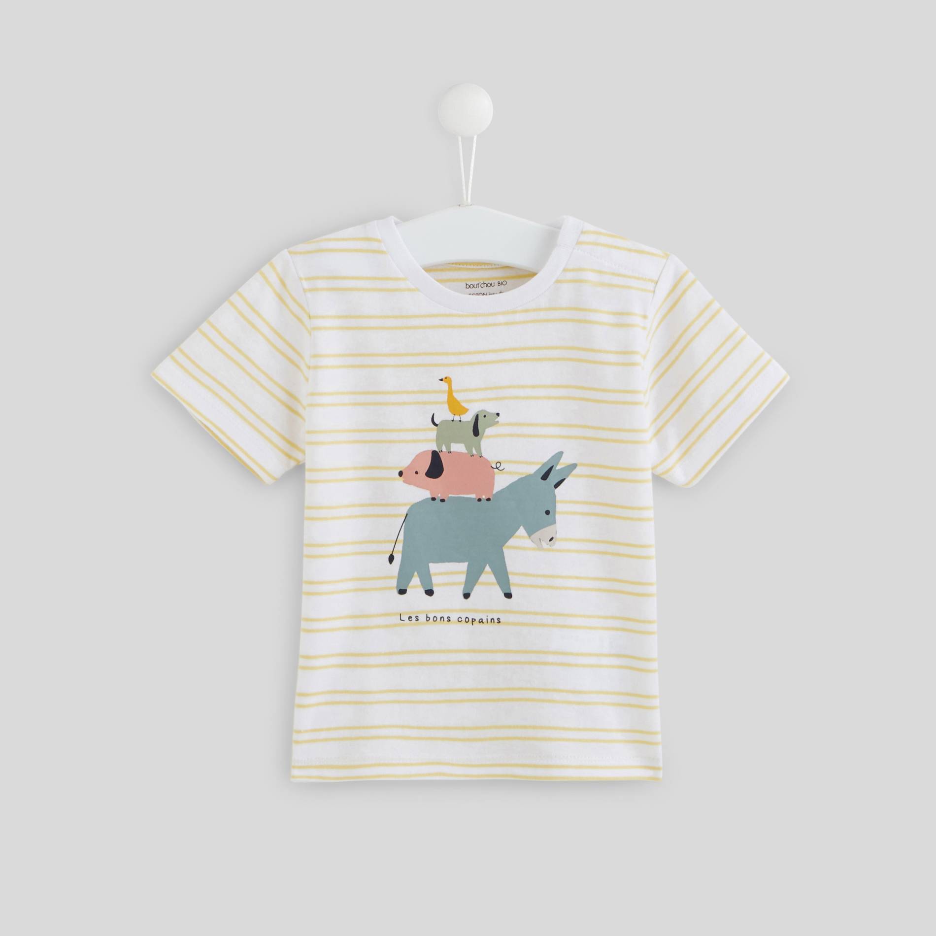 T-shirt rayé avec print manches courtes en coton BIO, Jaune clair, large image number 0