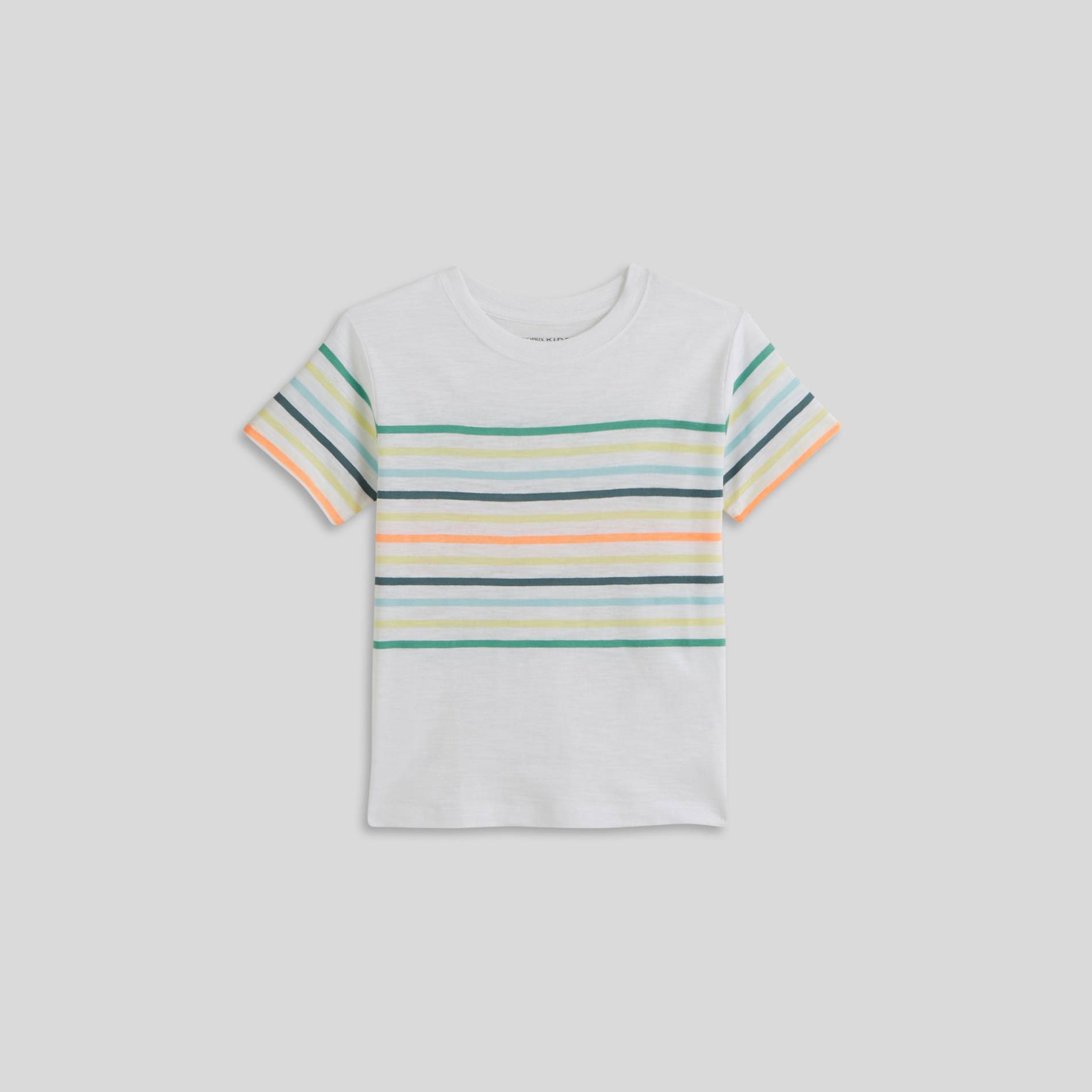 T-shirt manches courtes rayé en coton BIO, Ecru, large image number 0