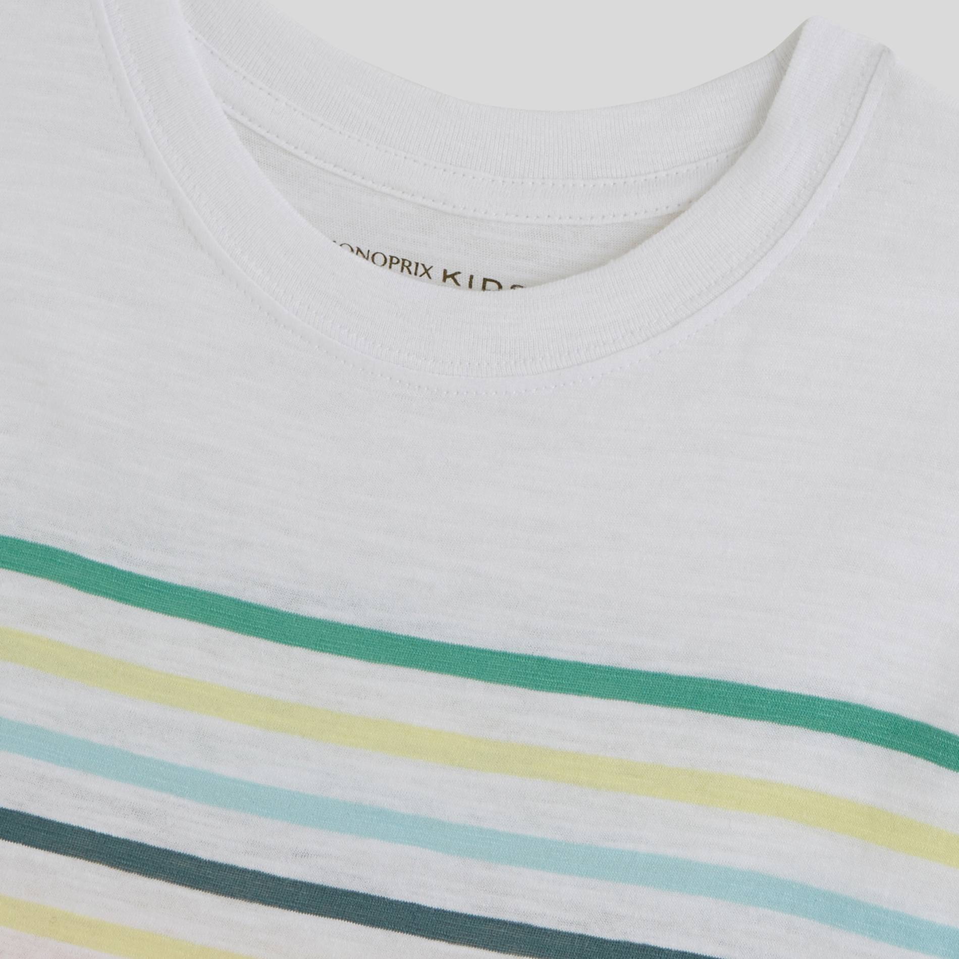 T-shirt manches courtes rayé en coton BIO, Ecru, large image number 2.0