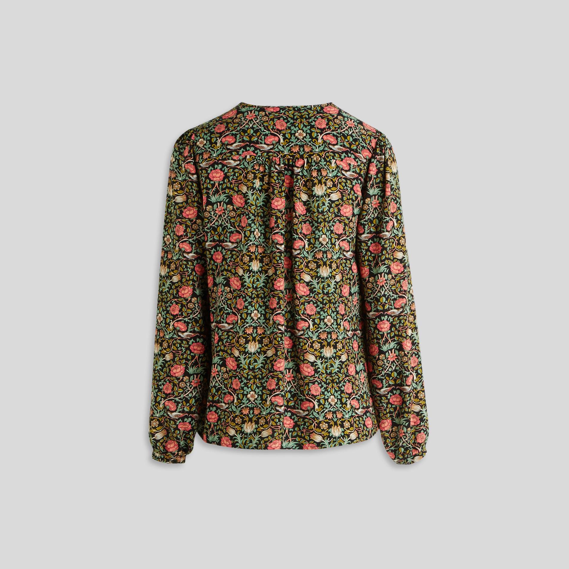 Blouse col V imprimé floral, Noir, large image number 1