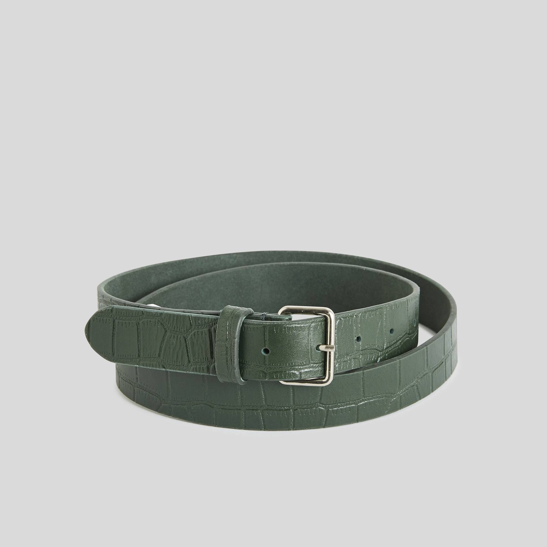 Ceinture en cuir effet crocodile, Vert foncé, large image number 0