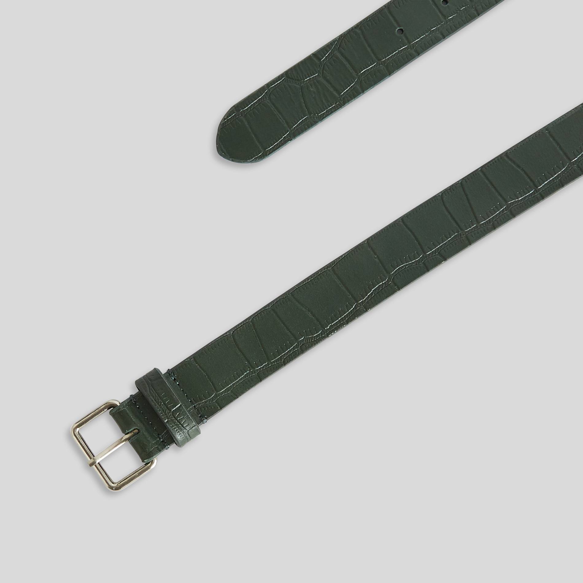 Ceinture en cuir effet crocodile, Vert foncé, large image number 1