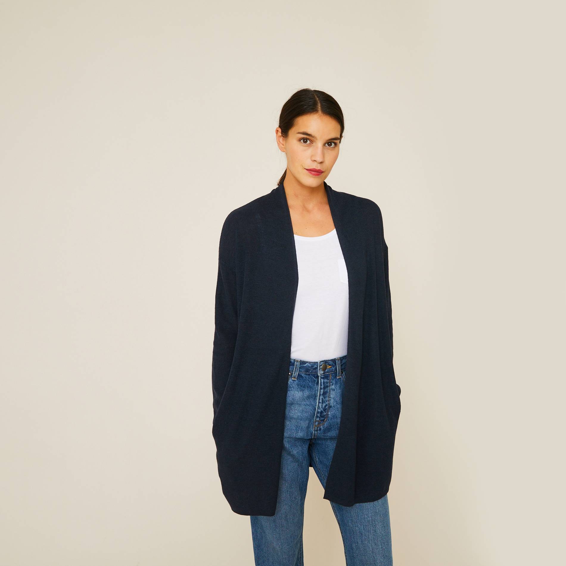 Gilet long côtelé, Bleu marine, large image number 0