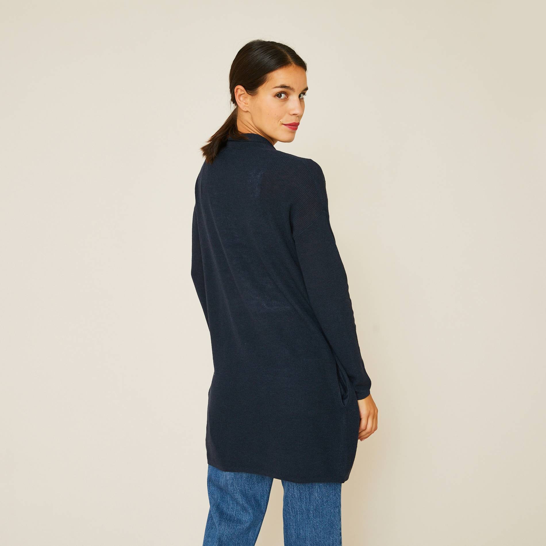 Gilet long côtelé, Bleu marine, large image number 1