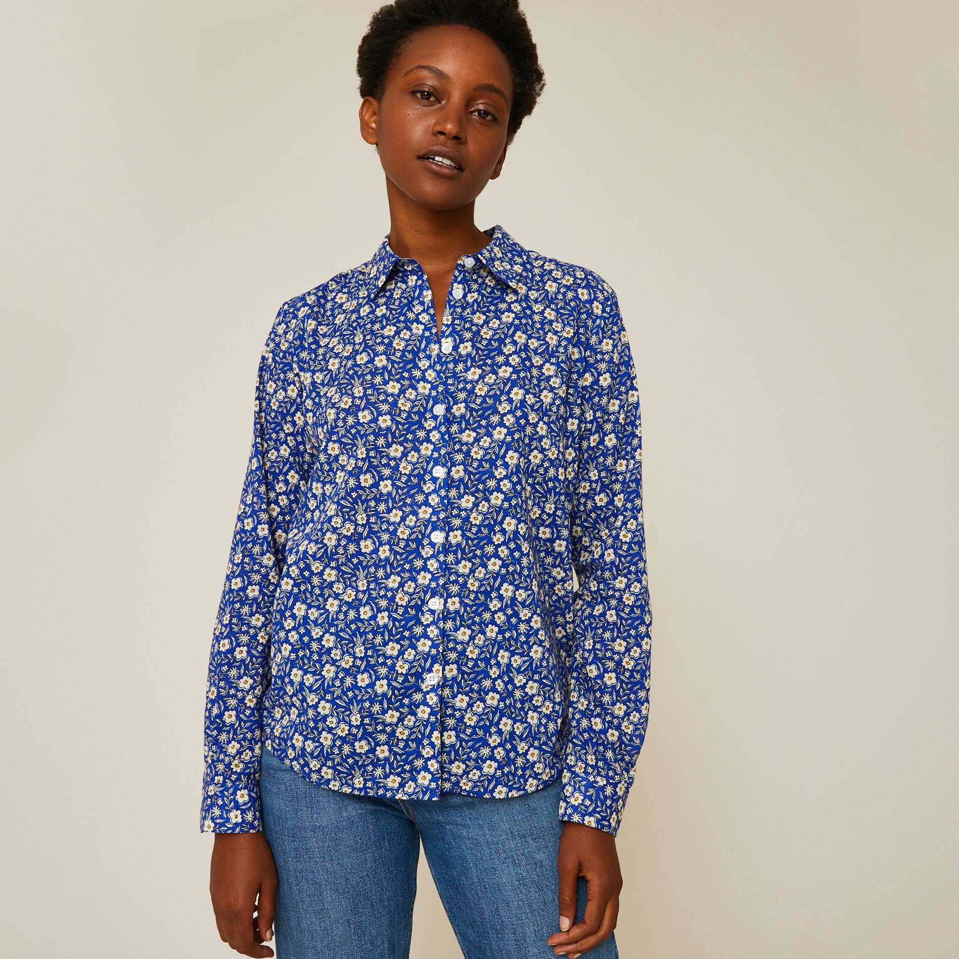 Chemise imprimée en coton BIO, Bleu vif, large image number 0