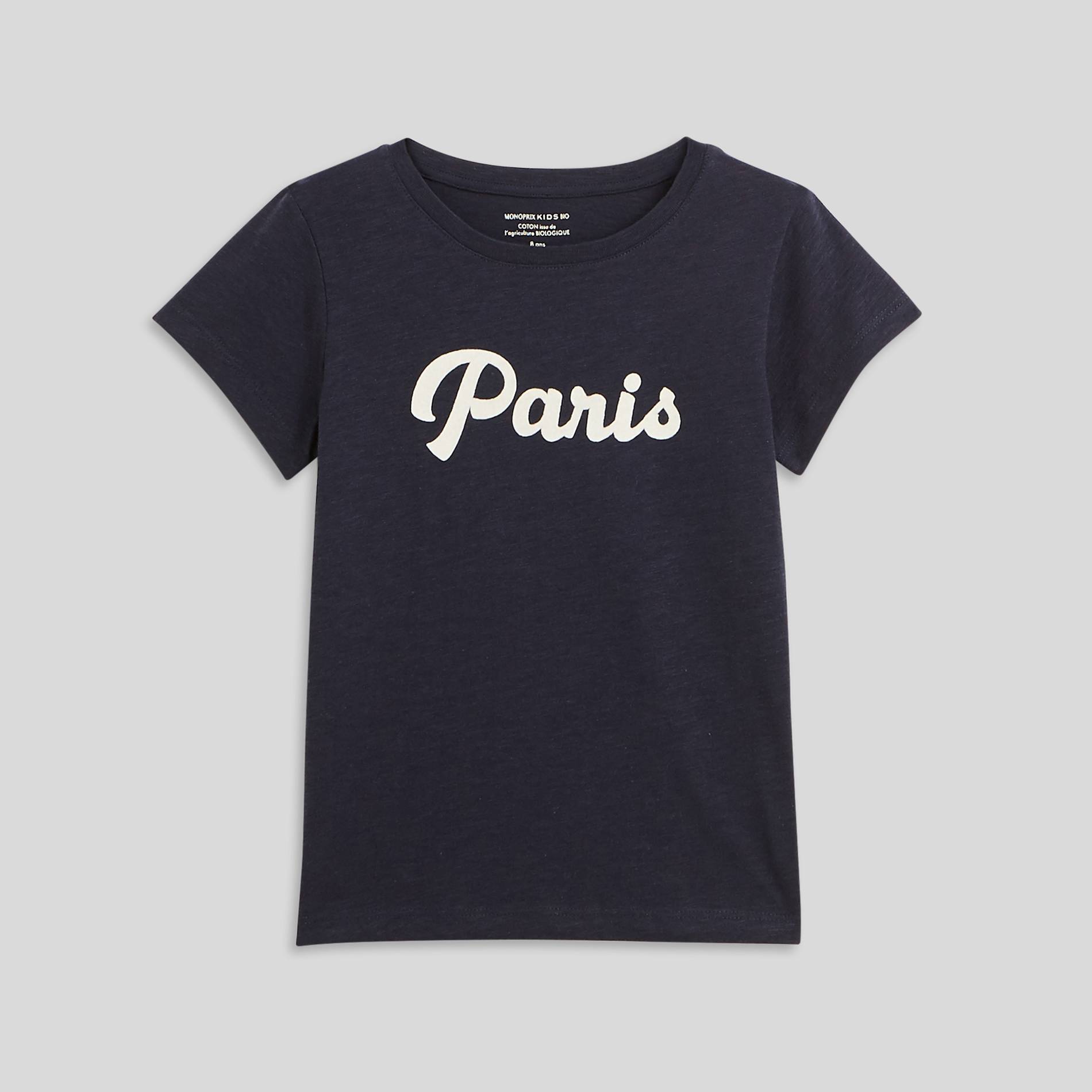 T-shirt manches courtes PARIS en coton BIO, Bleu marine, large image number 1