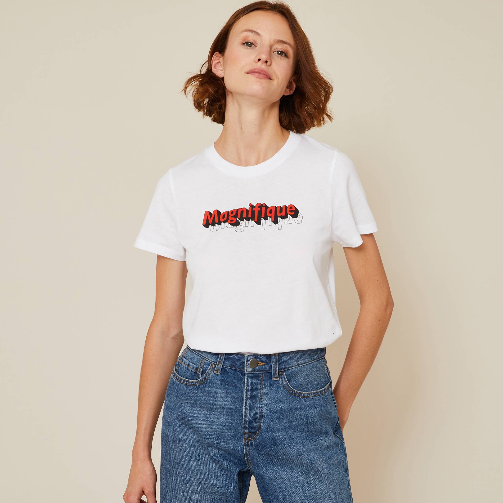 T-shirt manches courtes avec inscription, Blanc, large image number 0