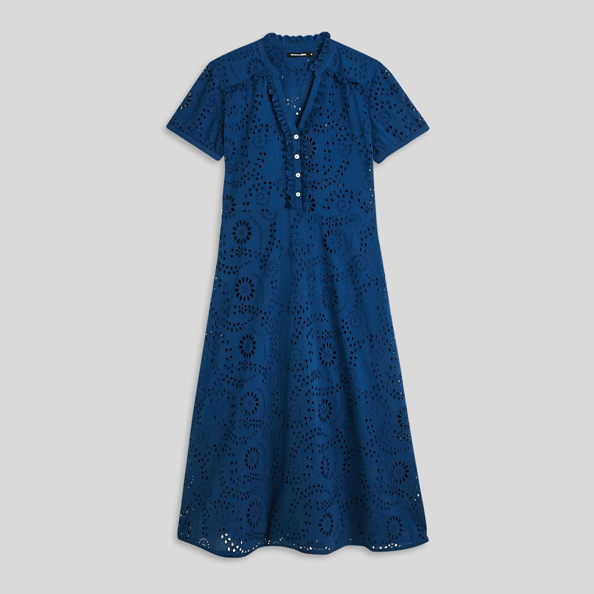 Robe boutonnée en broderie anglaise, Indigo, large image number 2.0