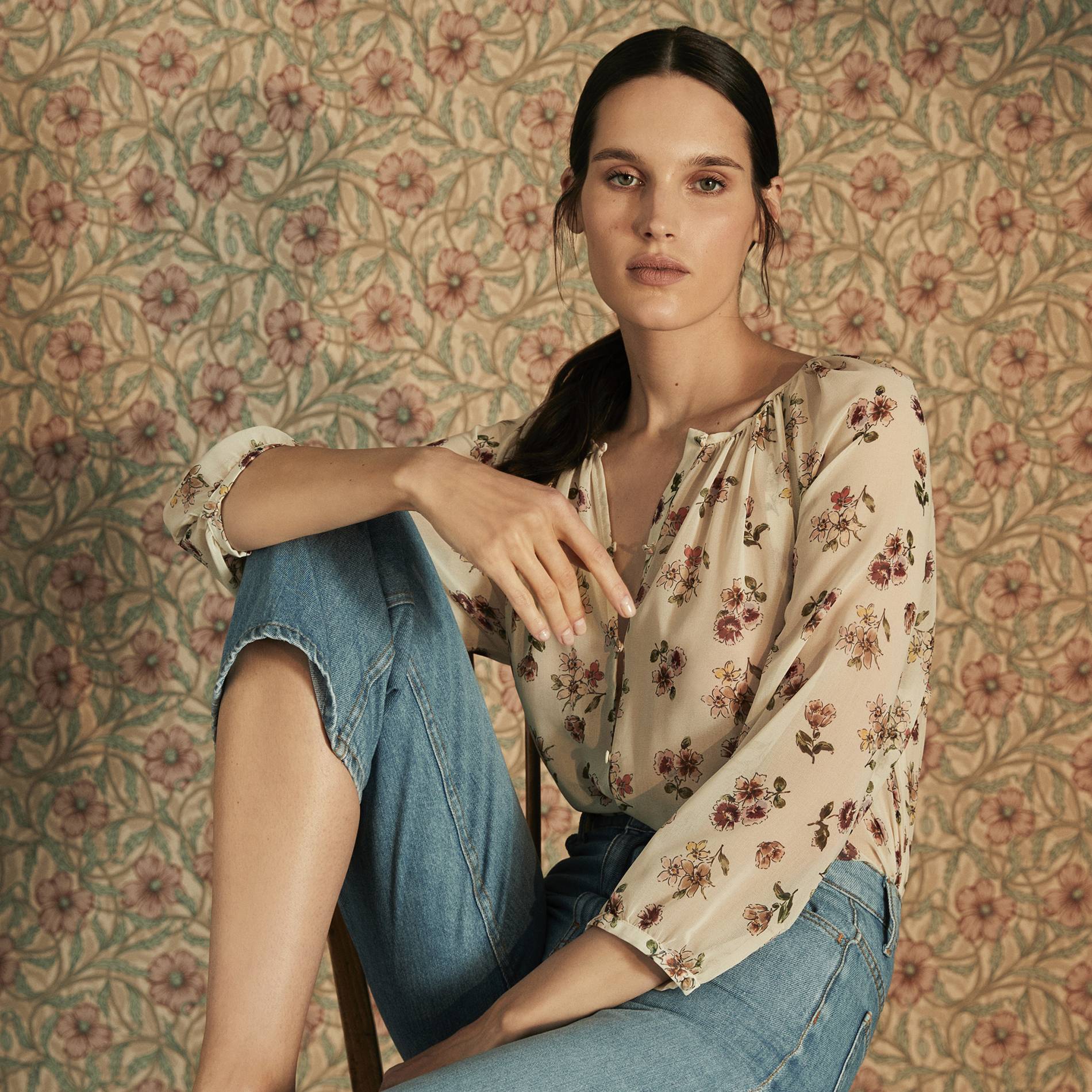 Blouse boutonnée imprimé floral, Ecru, large image number 0