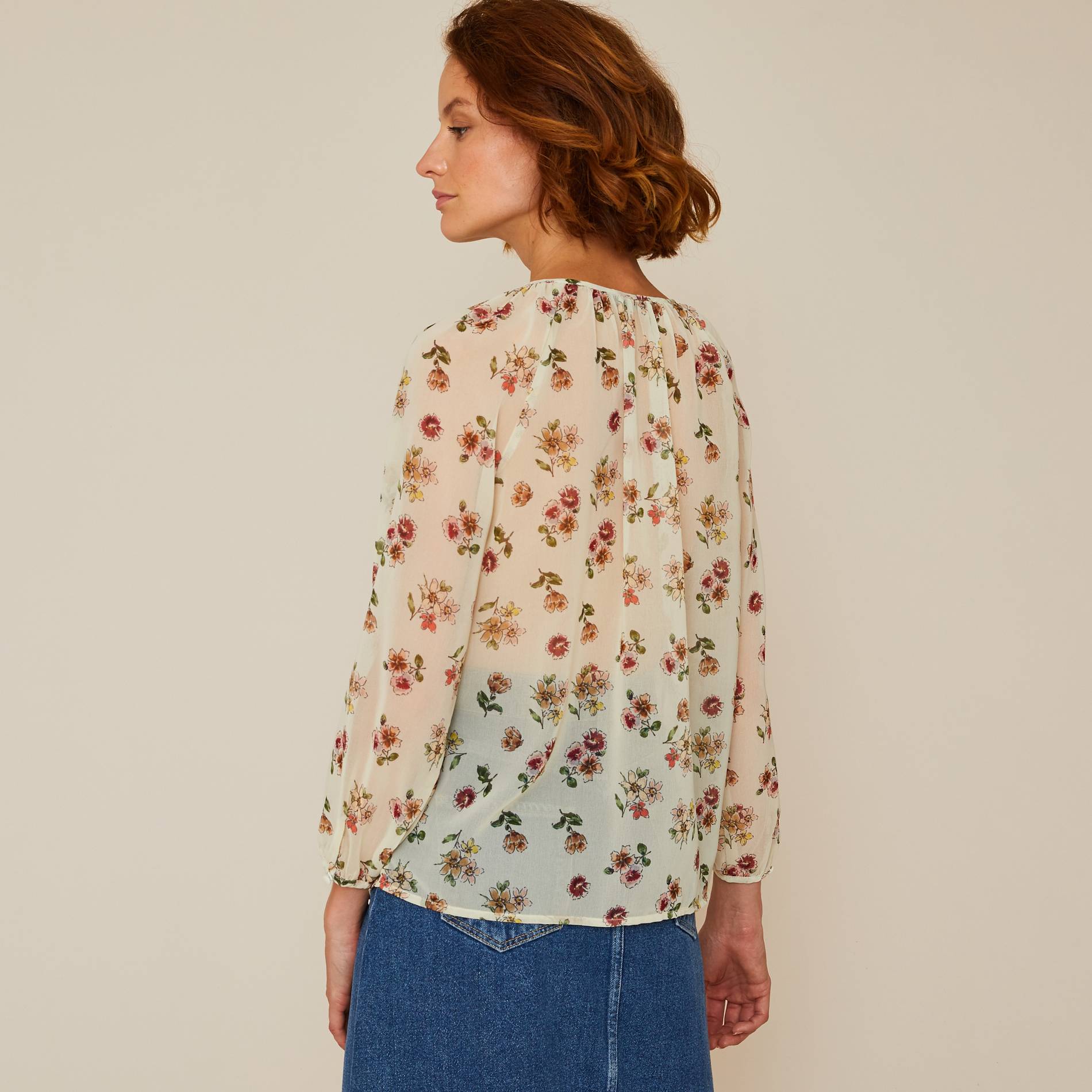 Blouse boutonnée imprimé floral, Ecru, large image number 1