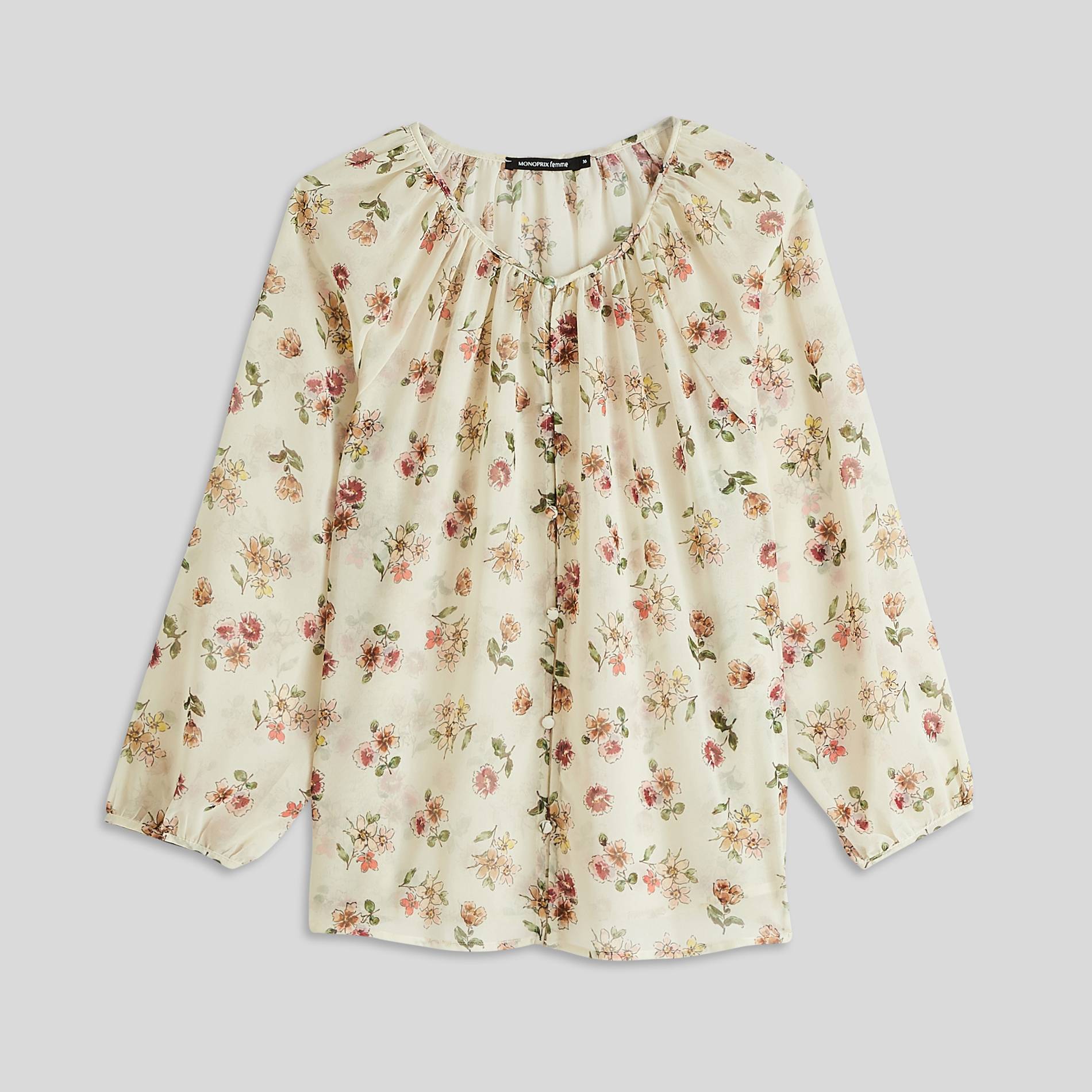 Blouse boutonnée imprimé floral, Ecru, large image number 2