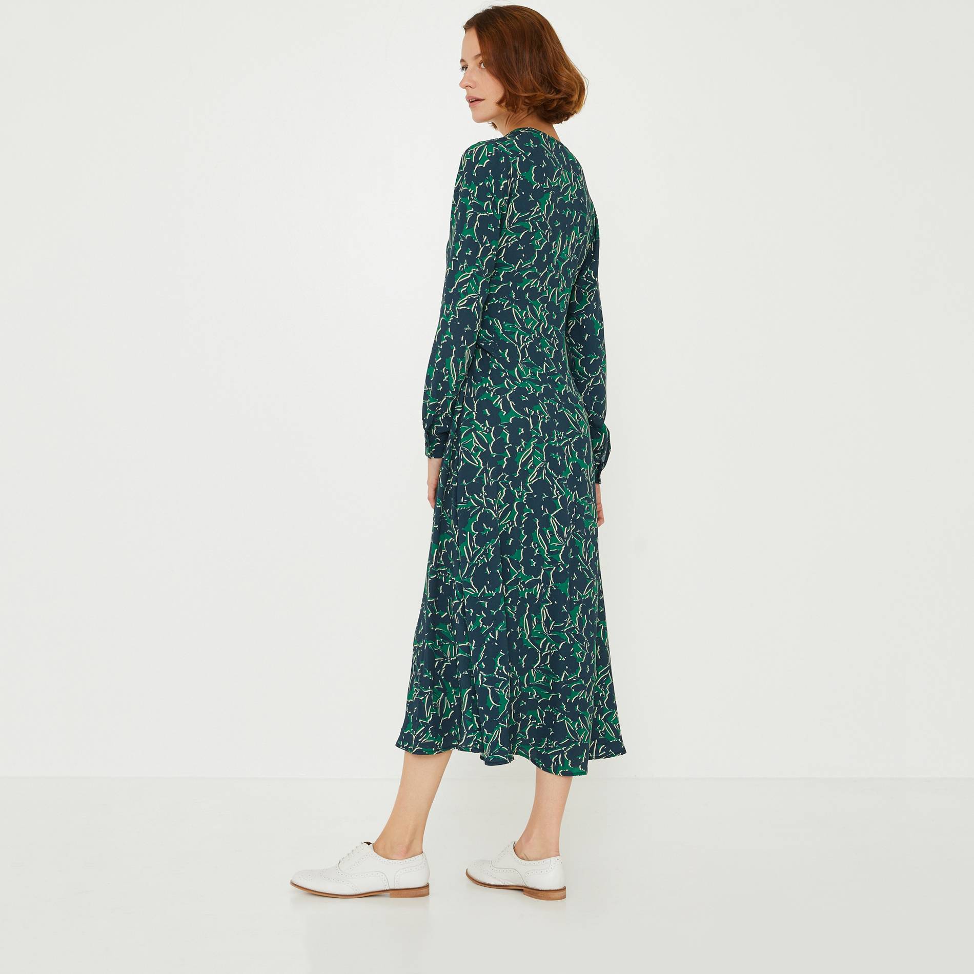 Robe longue cache-coeur imprimé floral, Vert, large image number 1