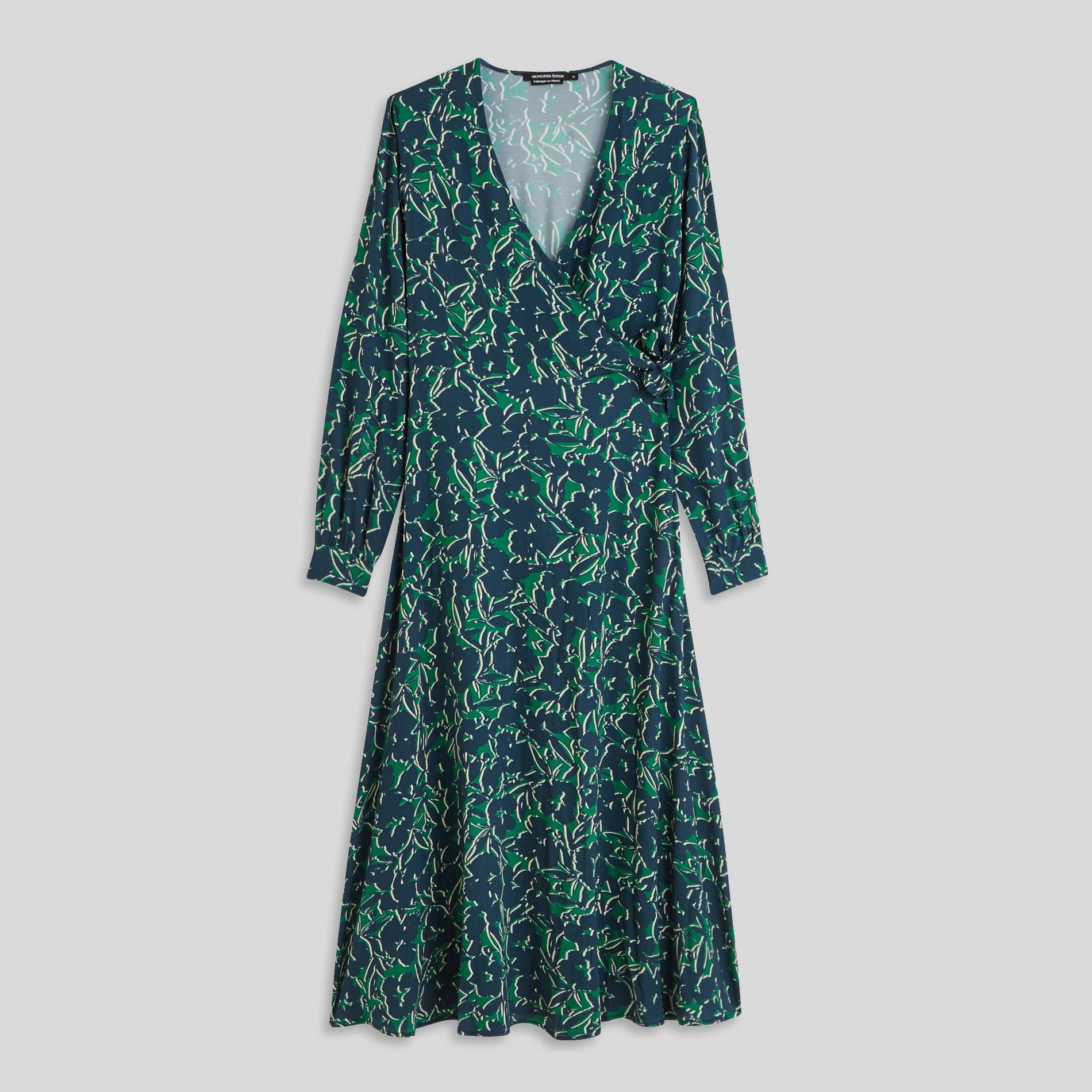 Robe longue cache-coeur imprimé floral, Vert, large image number 2