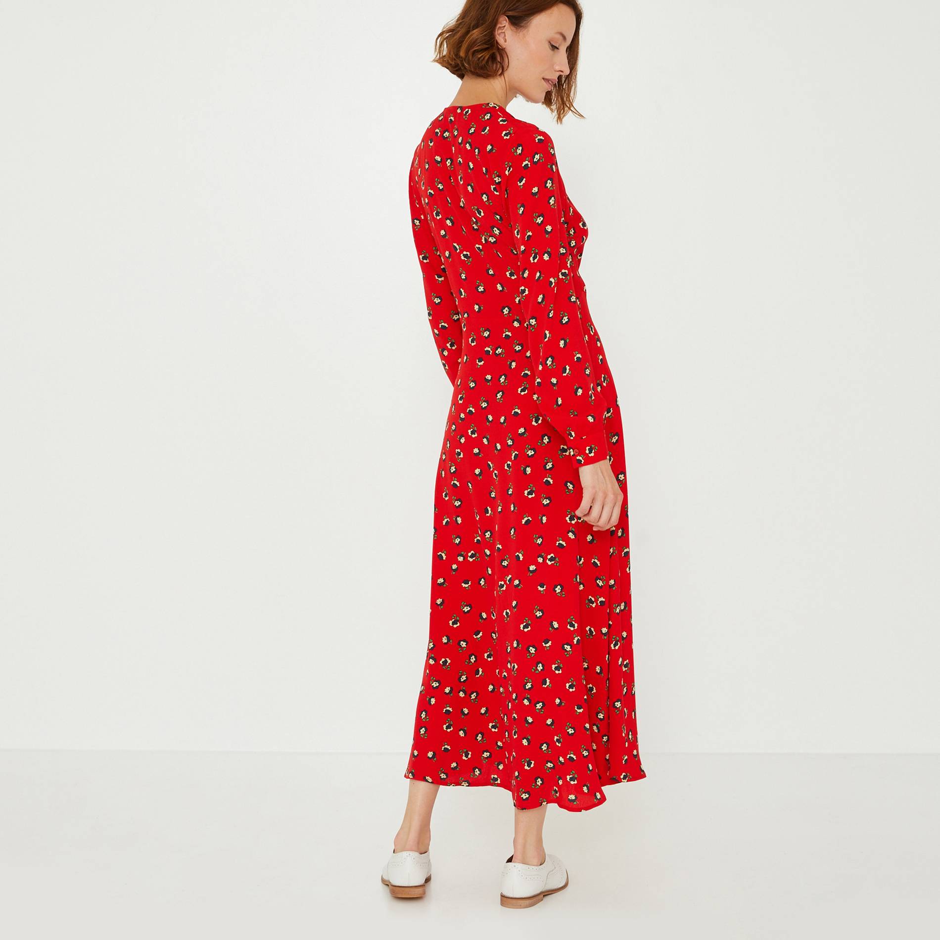 Robe longue cache-coeur imprimé floral, Rouge, large image number 1